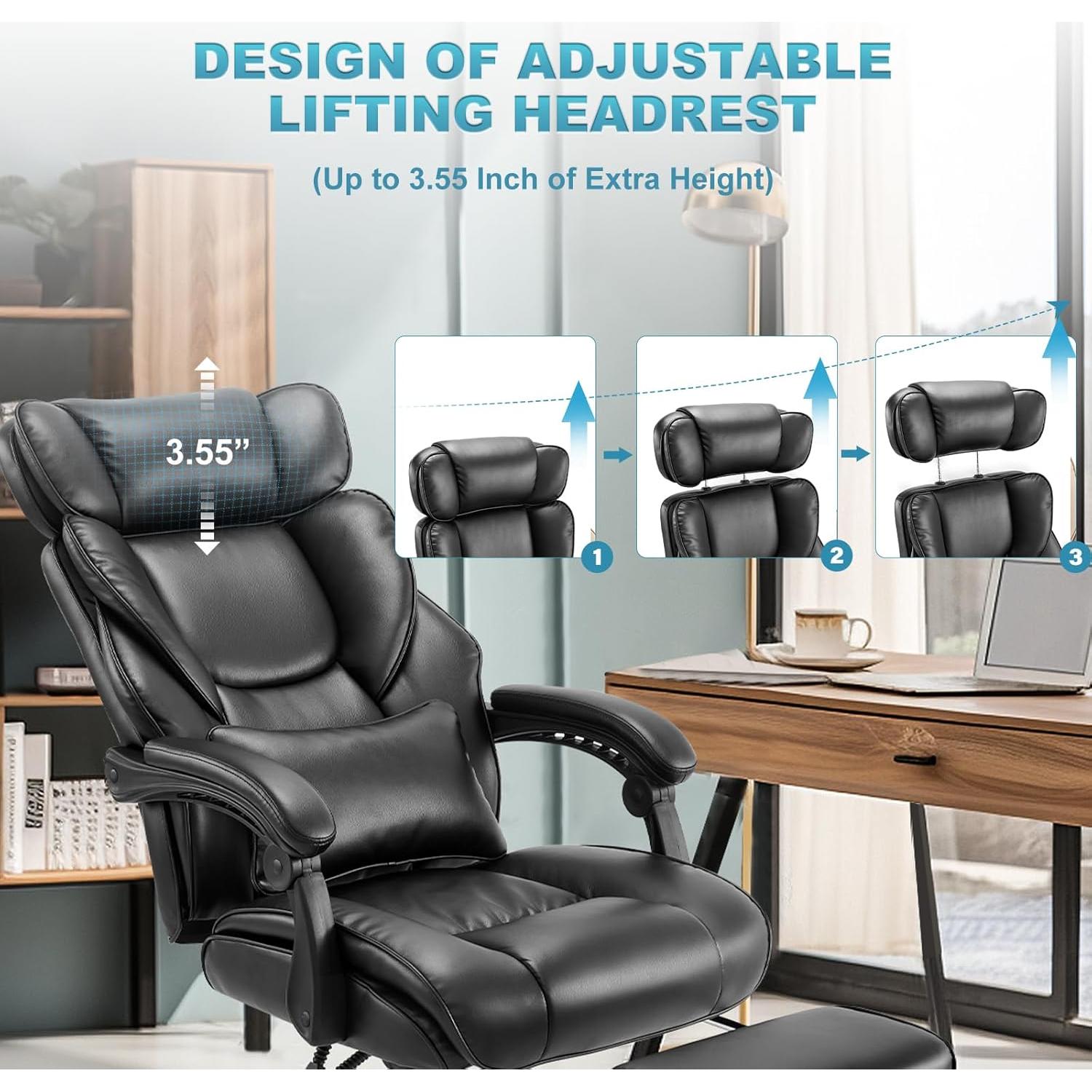 Silla de Oficina Ergonómica COLAMY VC-6754-BK con Reposapiés