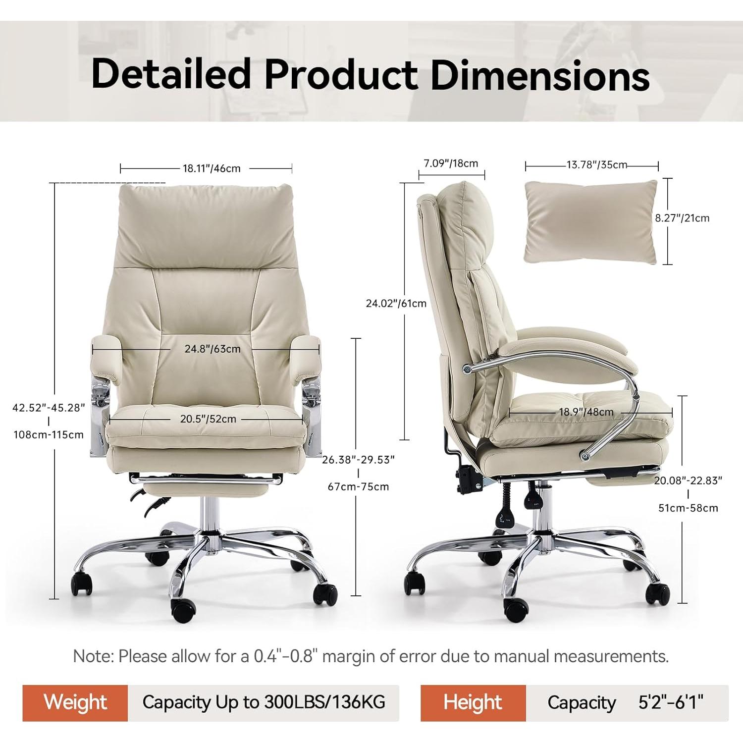 Silla de Oficina LEAGOO YMX-C570 Ergonómica con Reposapiés Crema