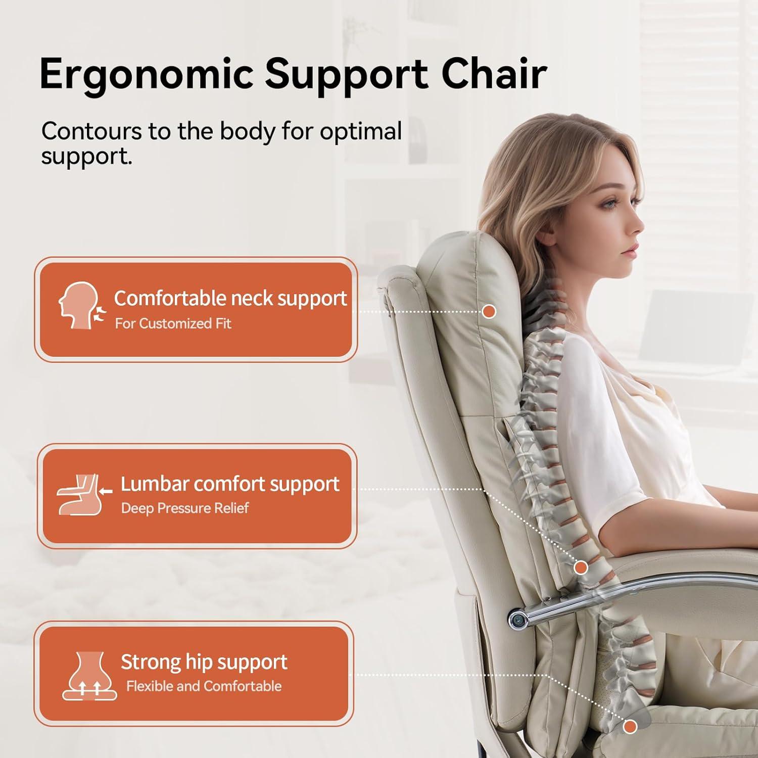 Silla de Oficina LEAGOO YMX-C570 Ergonómica con Reposapiés Crema