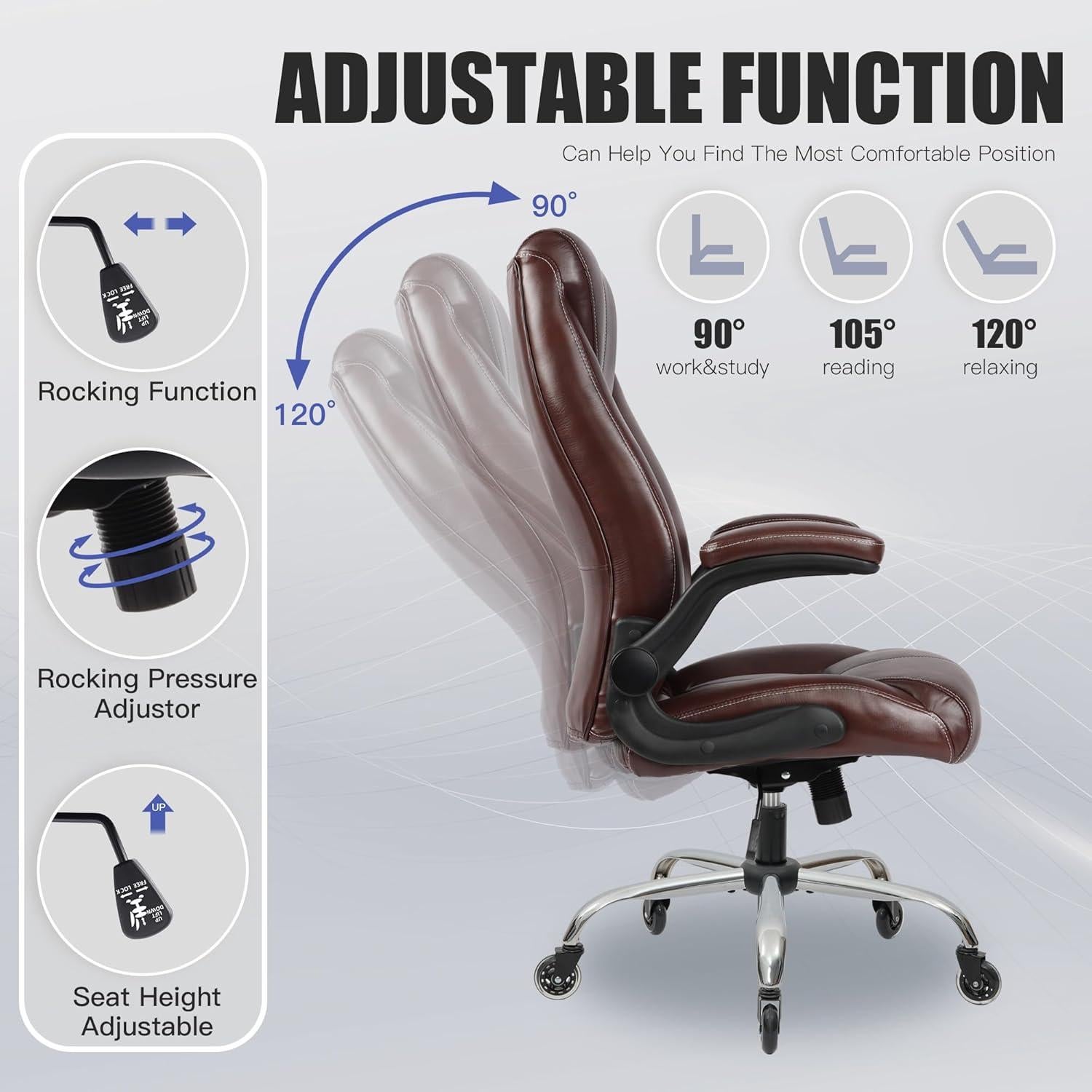 Silla de Oficina Ergonomica FAMSINGO Alta 181kg Cuero PU