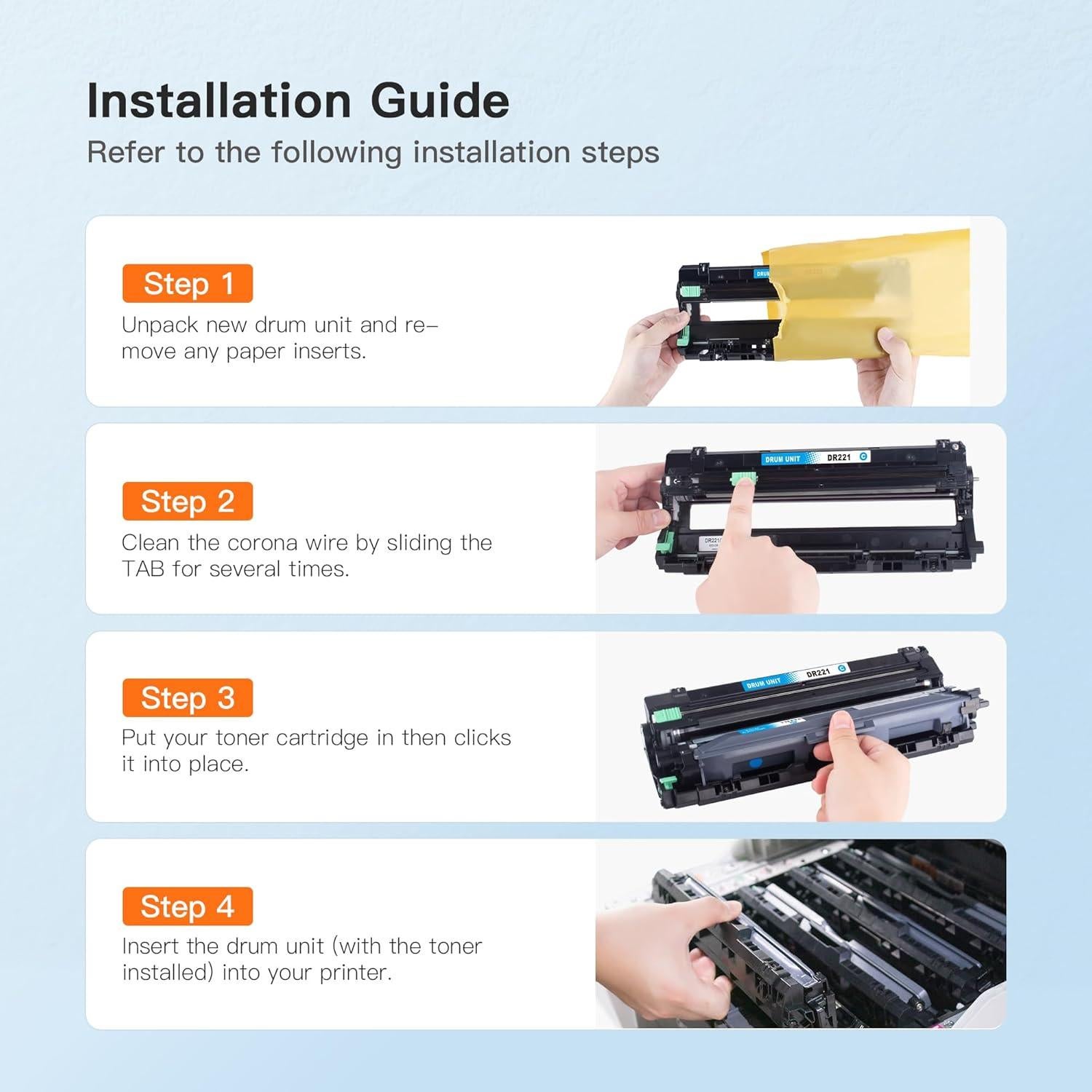 Unidad de Tambor Remanufacturada E-Z Ink DR221 para Brother - Paquete de 4