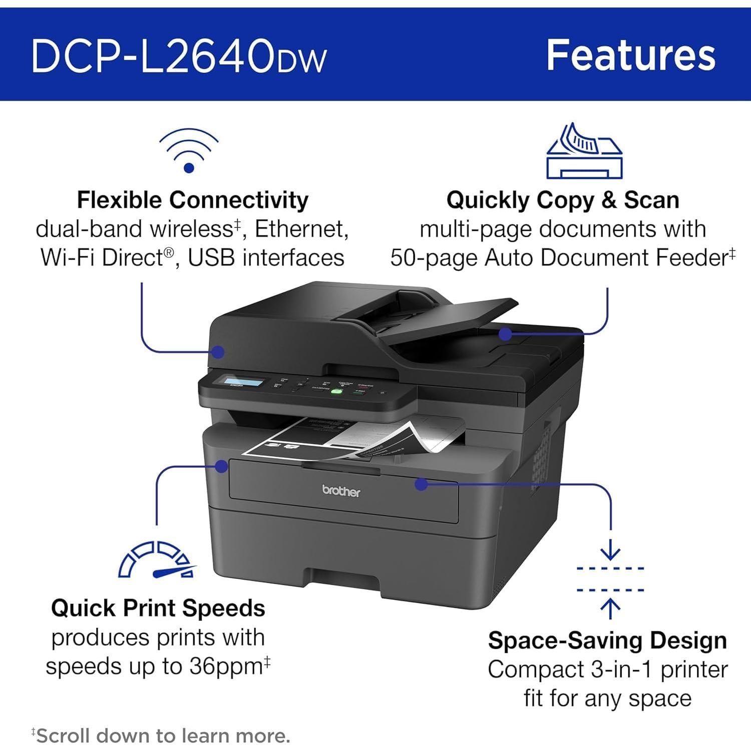 Impresora Láser Monocromática Brother DCP-L26, 36 ppm, 250 Hojas