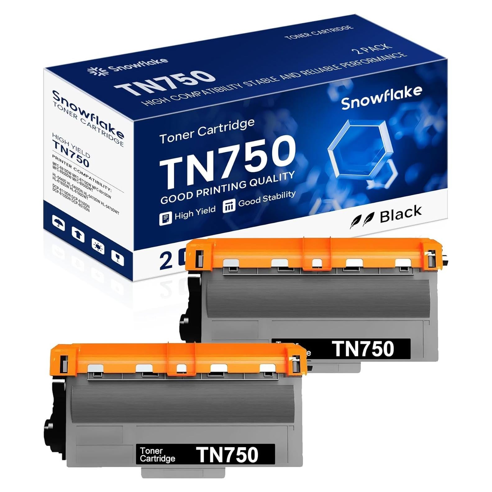 Cartucho de Tóner Negro Alto Rendimiento Snowflake TN750 TN720 - Paquete de 2