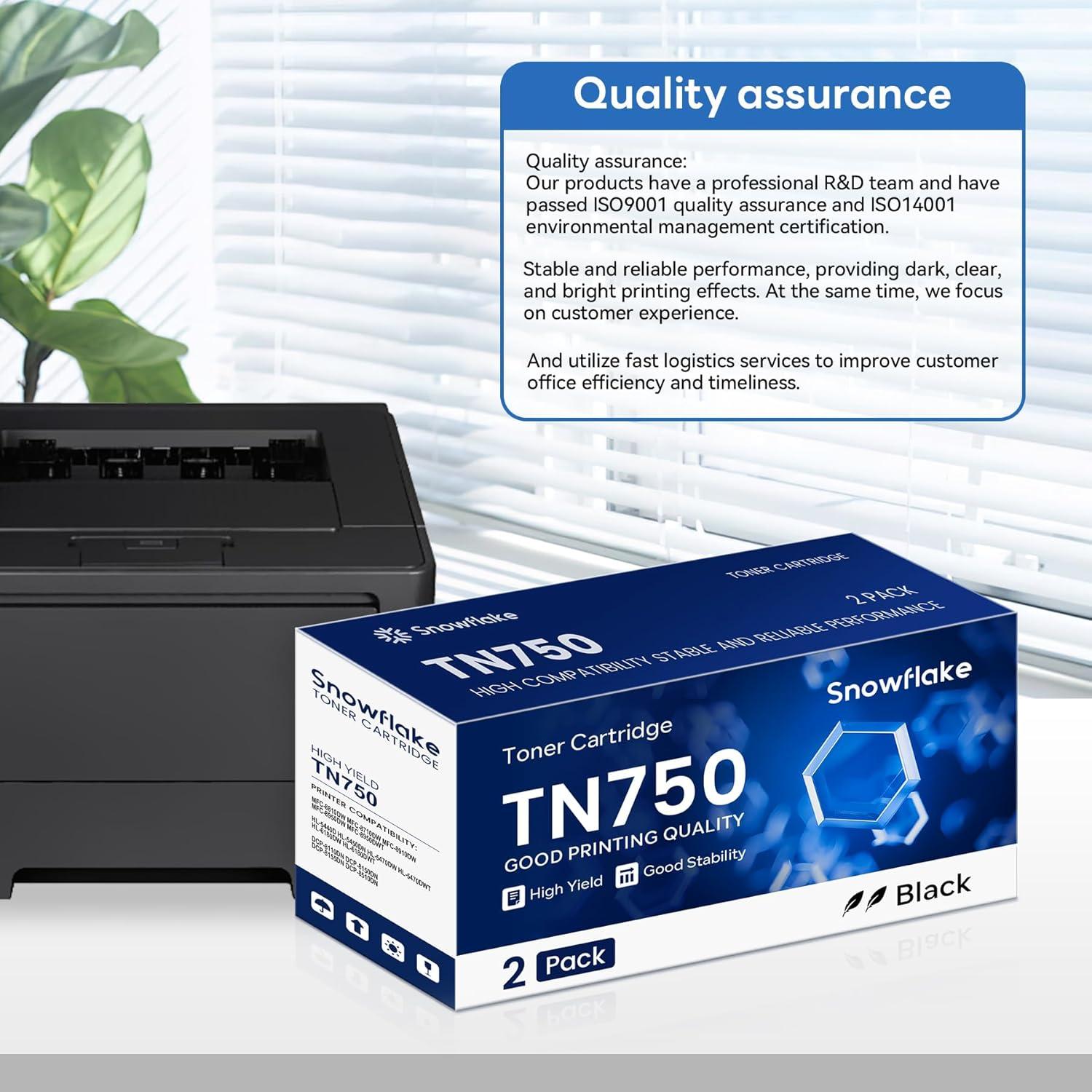 Cartucho de Tóner Negro Alto Rendimiento Snowflake TN750 TN720 - Paquete de 2