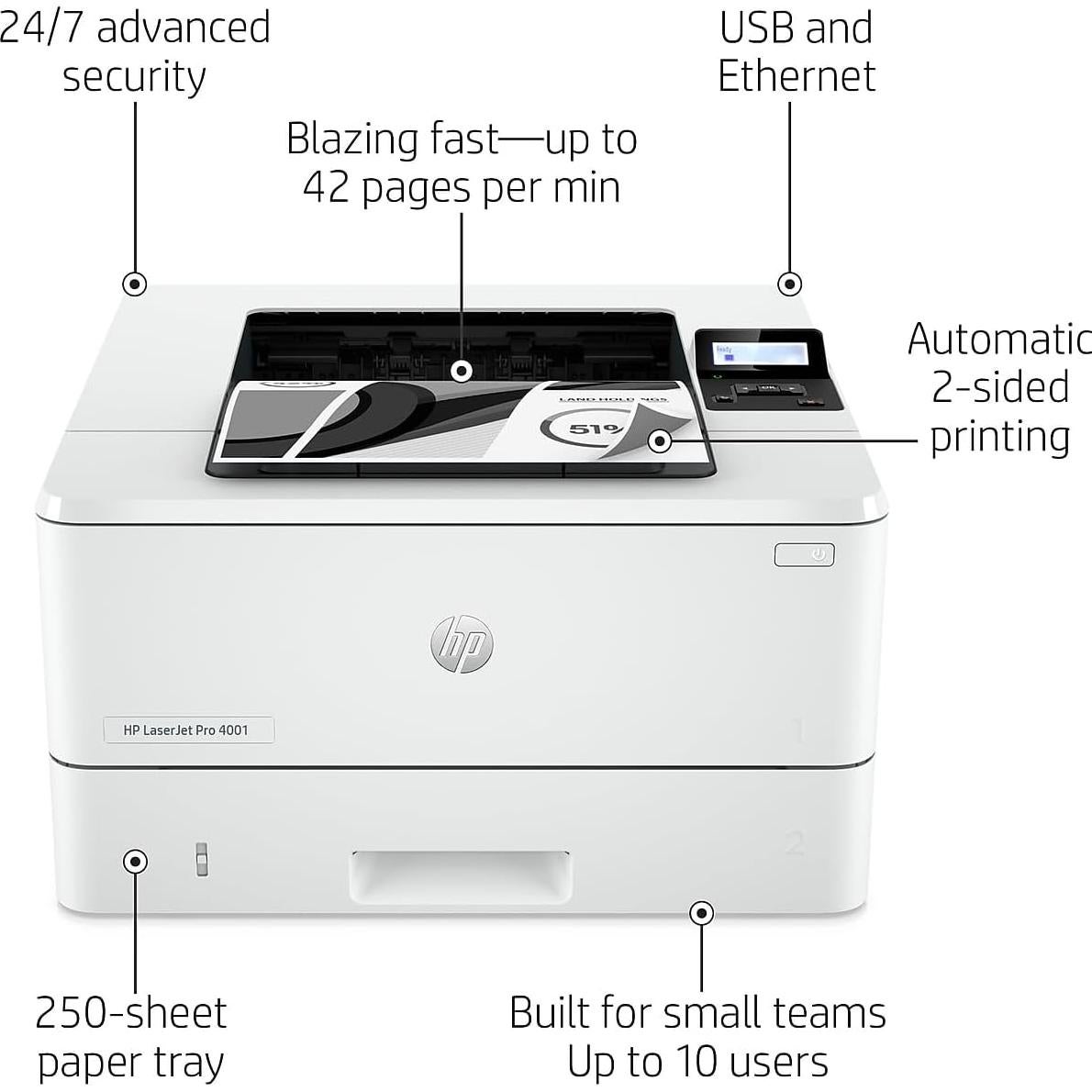 Impresora HP LaserJet Pro 4001dn B/N, 42 ppm, Doble Cara, Ethernet