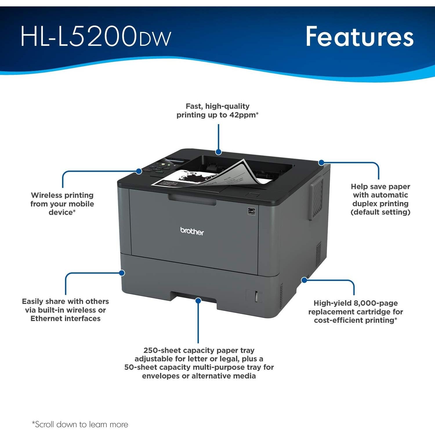 Impresora Láser Monocromática Brother HL-L5200DW 42 ppm