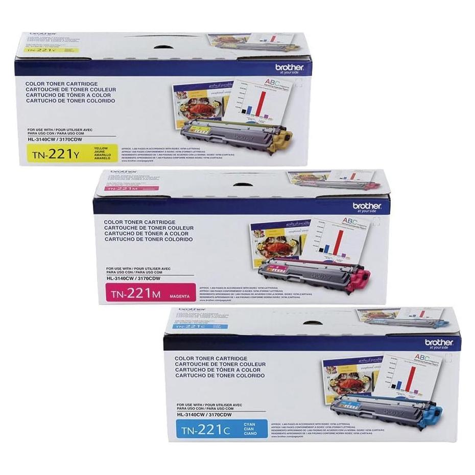 Juego de Tóner Brother TN221 Cian, Magenta y Amarillo - 1400 Páginas