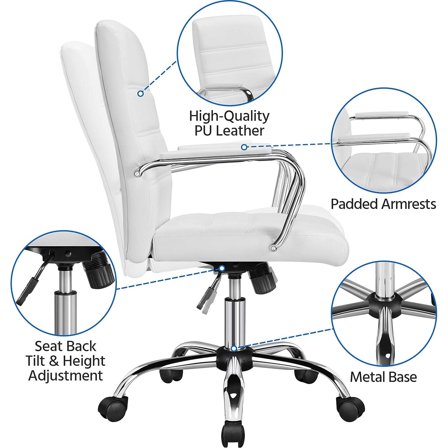Silla de Oficina Yaheetech Ergonómica Ajustable Blanco