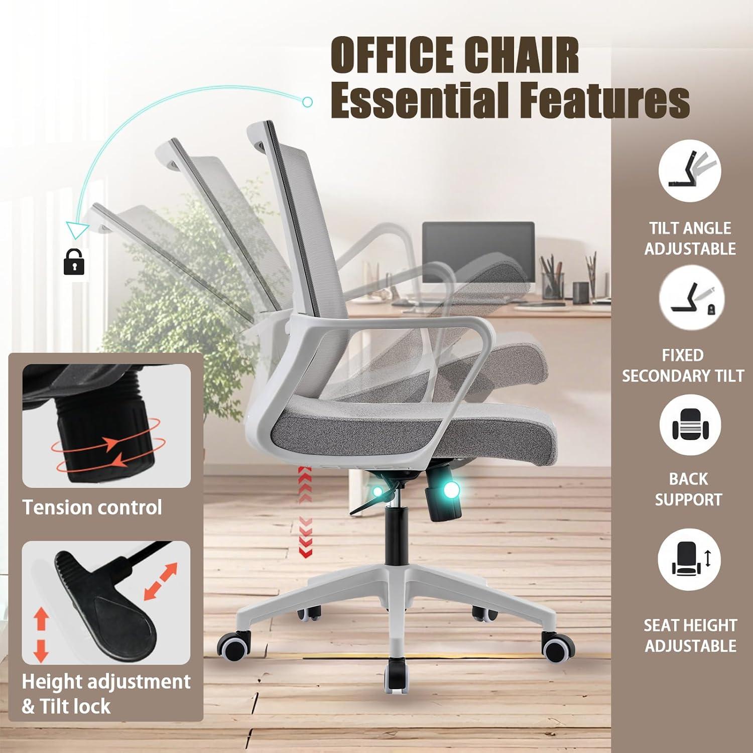 Silla de Oficina Ergonómica Msdizuo Gris con Respaldo de Malla