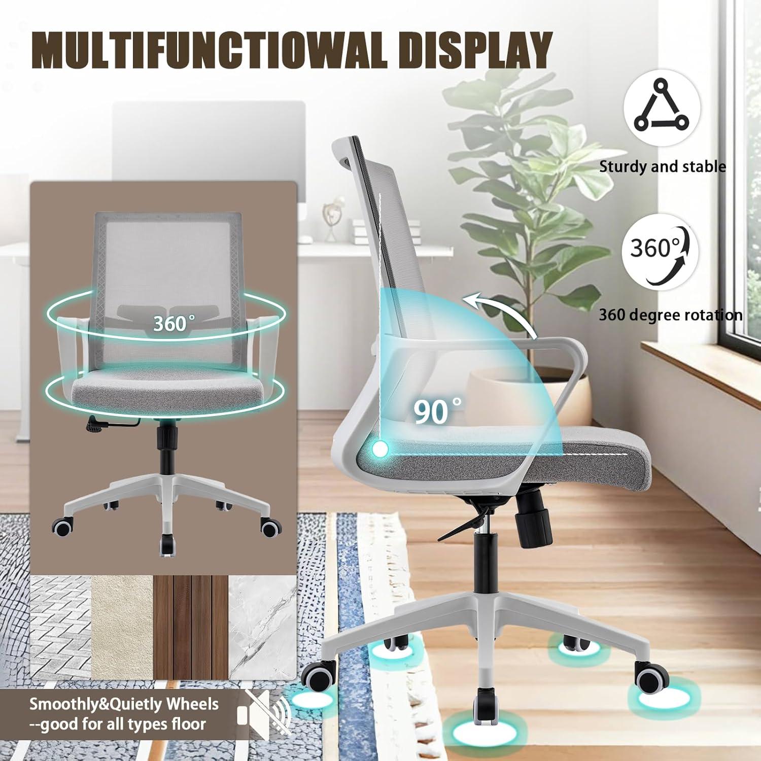 Silla de Oficina Ergonómica Msdizuo Gris con Respaldo de Malla
