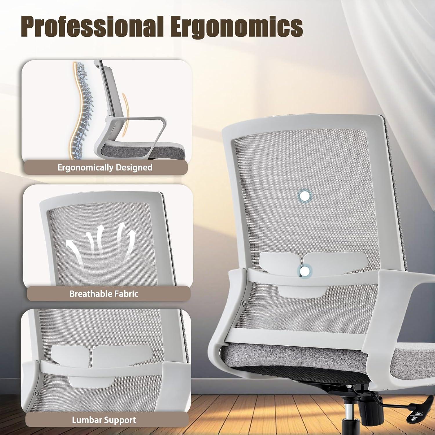 Silla de Oficina Ergonómica Msdizuo Gris con Respaldo de Malla