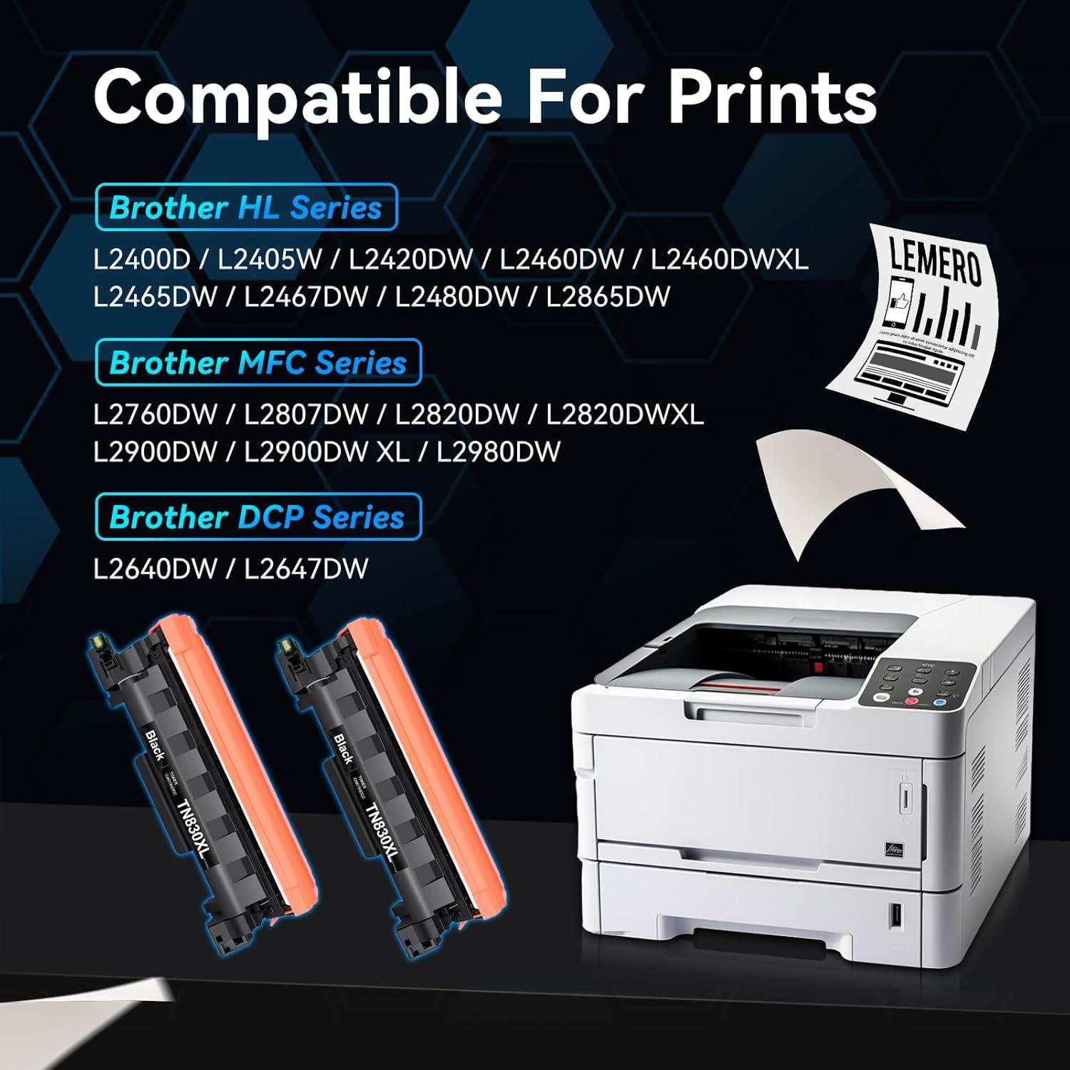 Cartucho de Tóner LEMERO TN830XL Negro Compatible 2 Unidades