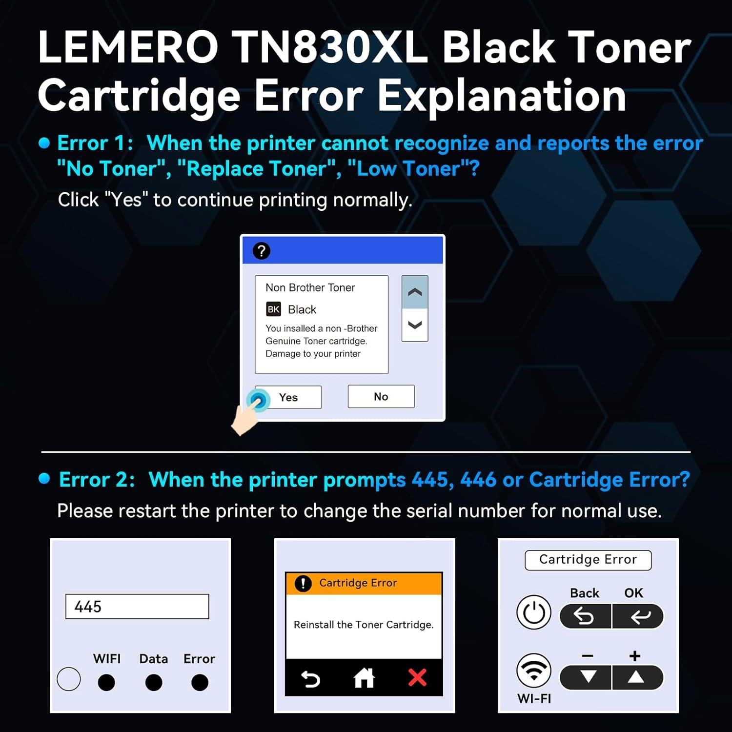 Cartucho de Tóner LEMERO TN830XL Negro Compatible 2 Unidades
