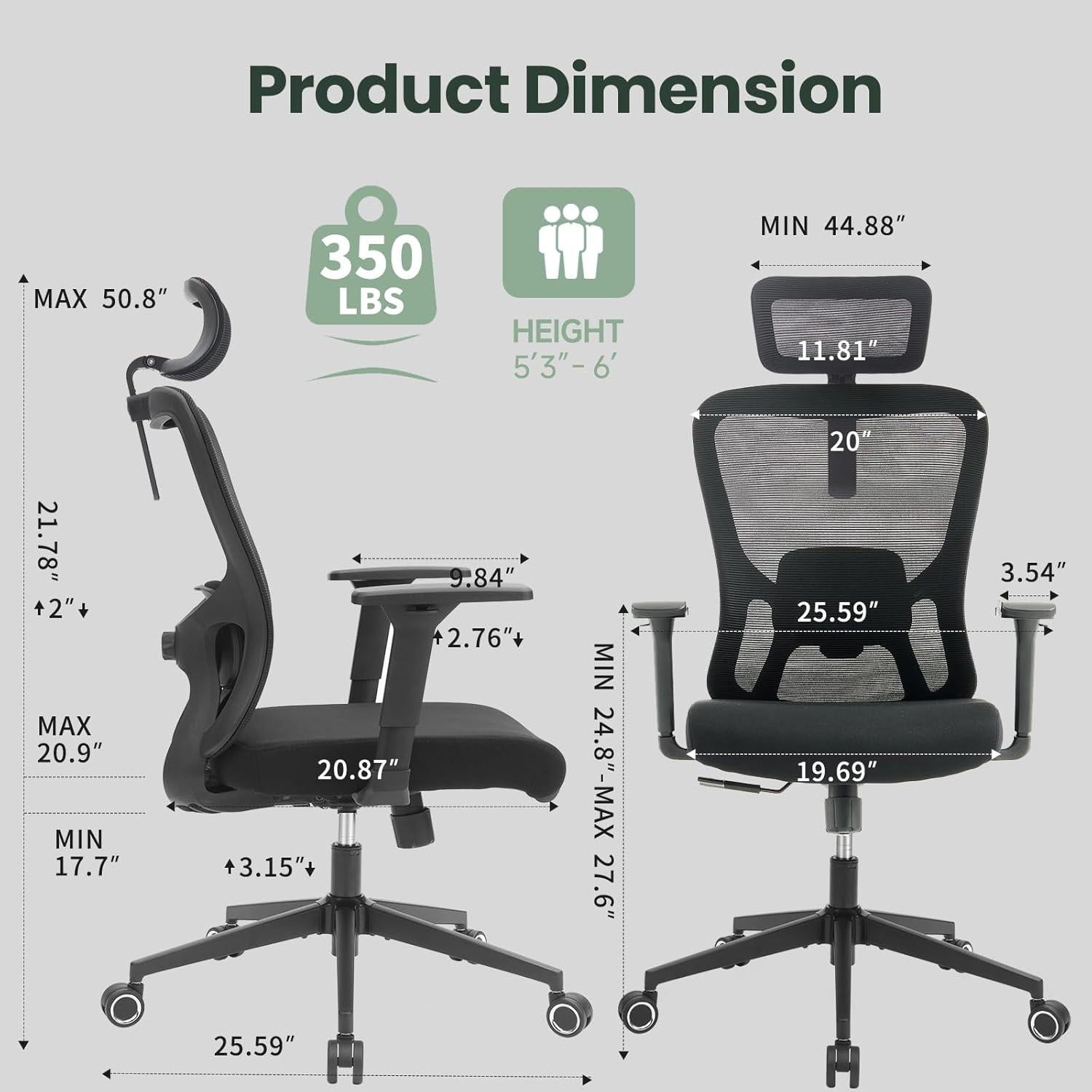 Silla de Oficina Ergonómica ZYFFHYLAI Malla Ajustable 158.8kg