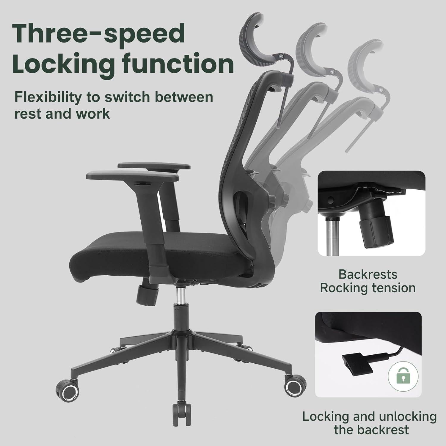 Silla de Oficina Ergonómica ZYFFHYLAI Malla Ajustable 158.8kg