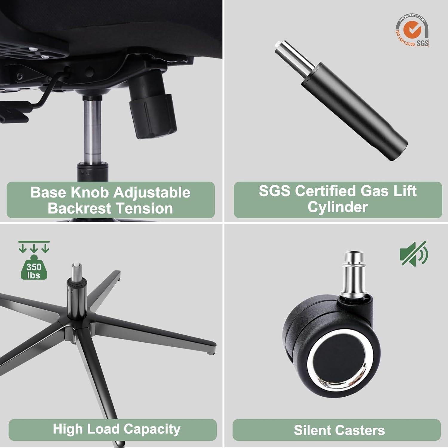 Silla de Oficina Ergonómica ZYFFHYLAI Malla Ajustable 158.8kg