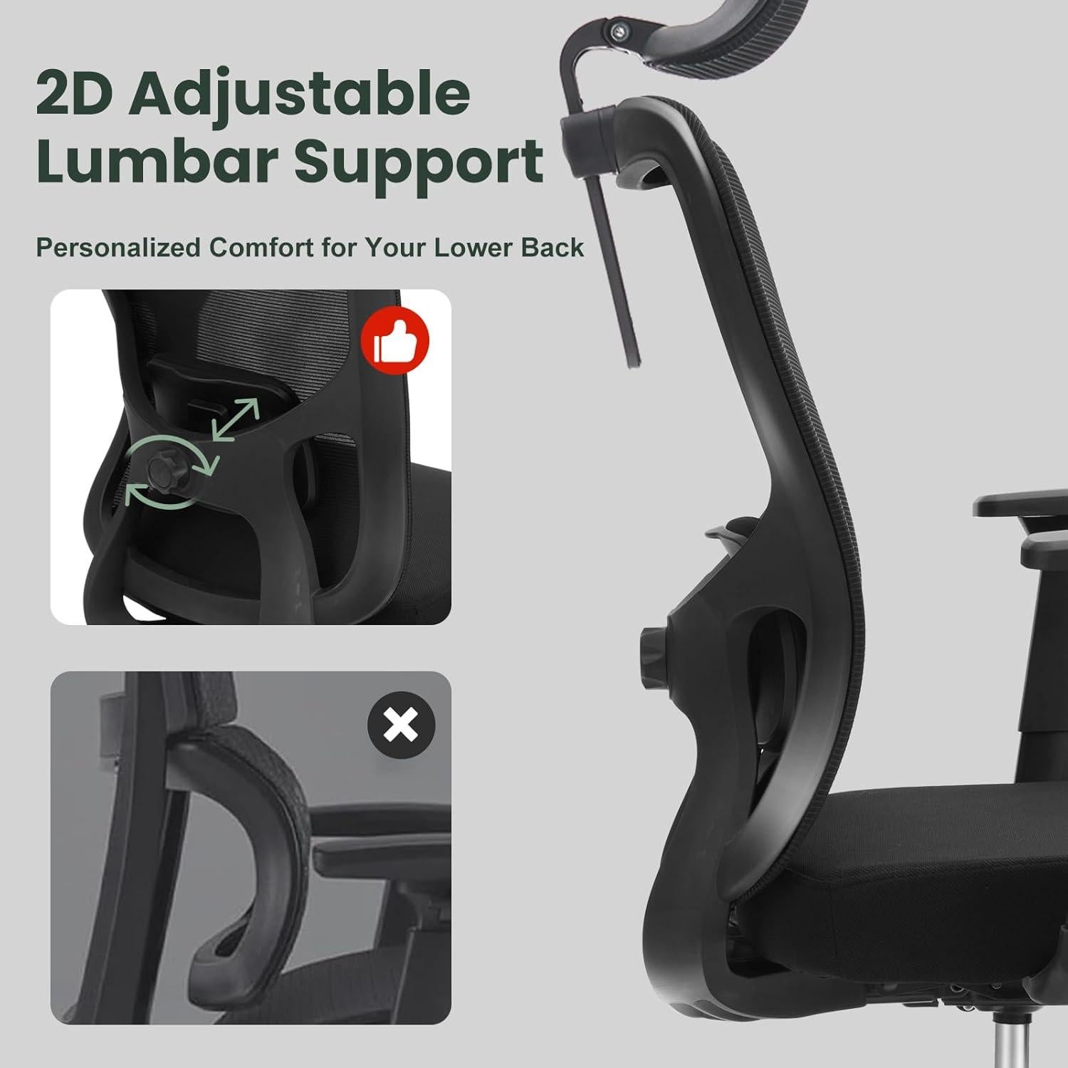 Silla de Oficina Ergonómica ZYFFHYLAI Malla Ajustable 158.8kg
