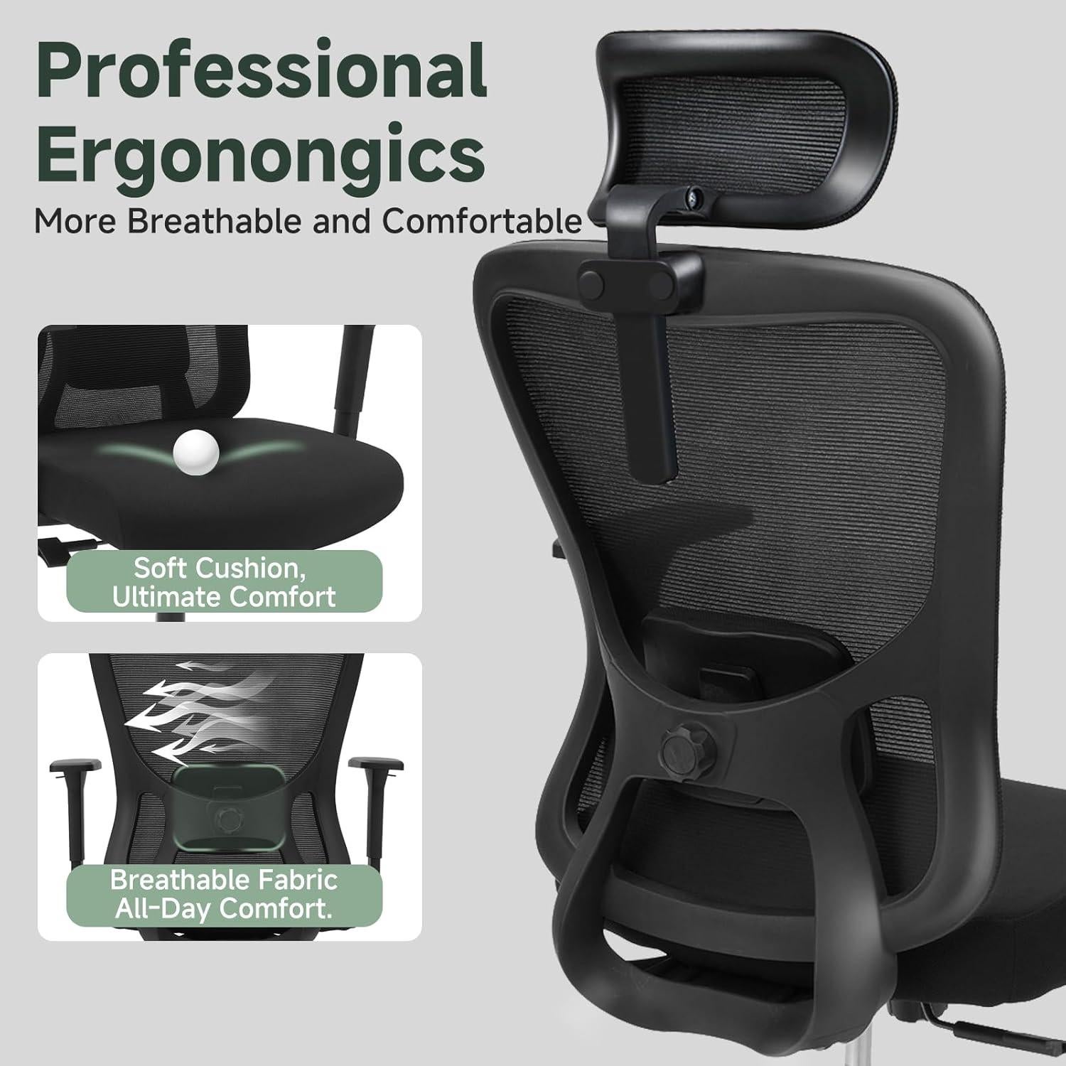 Silla de Oficina Ergonómica ZYFFHYLAI Malla Ajustable 158.8kg