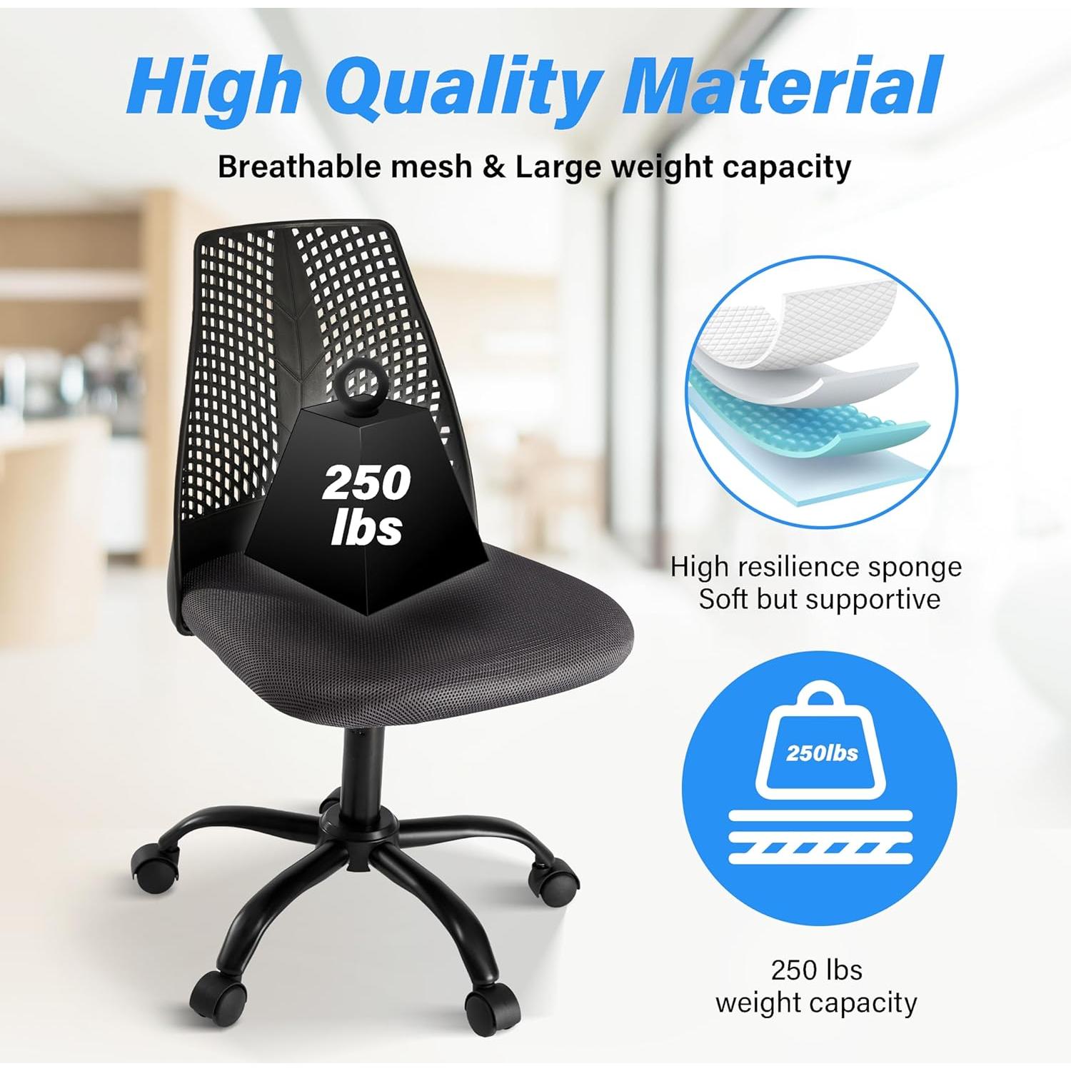 Silla de Oficina Ergonómica YSSOA Ajustable con Ruedas, Negro y Gris