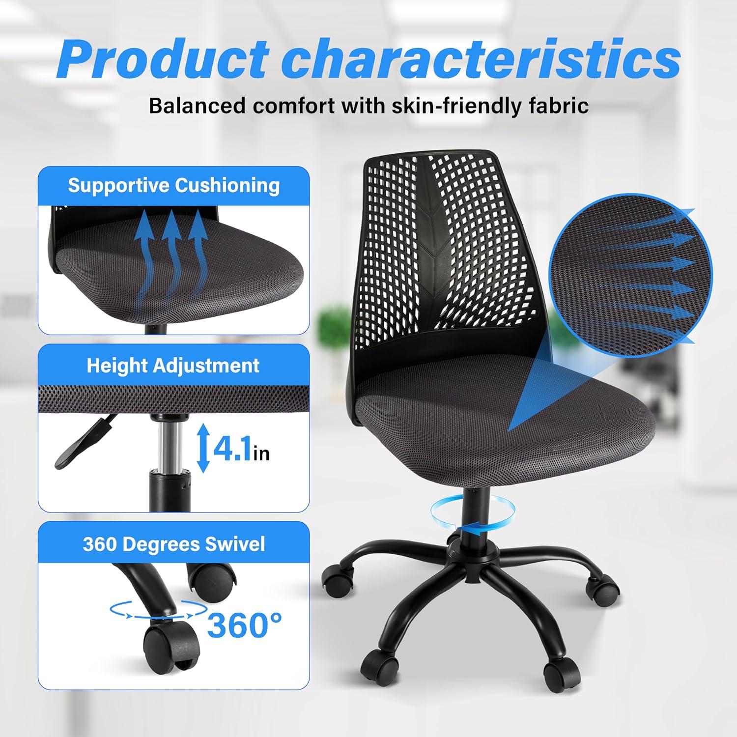 Silla de Oficina Ergonómica YSSOA Ajustable con Ruedas, Negro y Gris