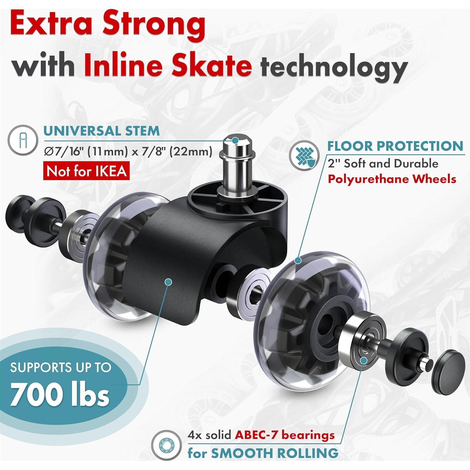 Juego de Ruedas de Reemplazo Seddox para Sillas de Oficina 5 Unidades