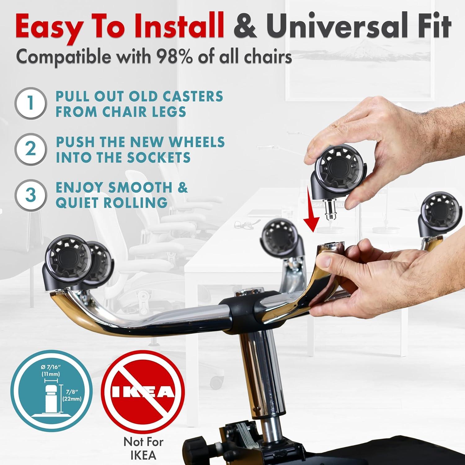 Juego de Ruedas de Reemplazo Seddox para Sillas de Oficina 5 Unidades