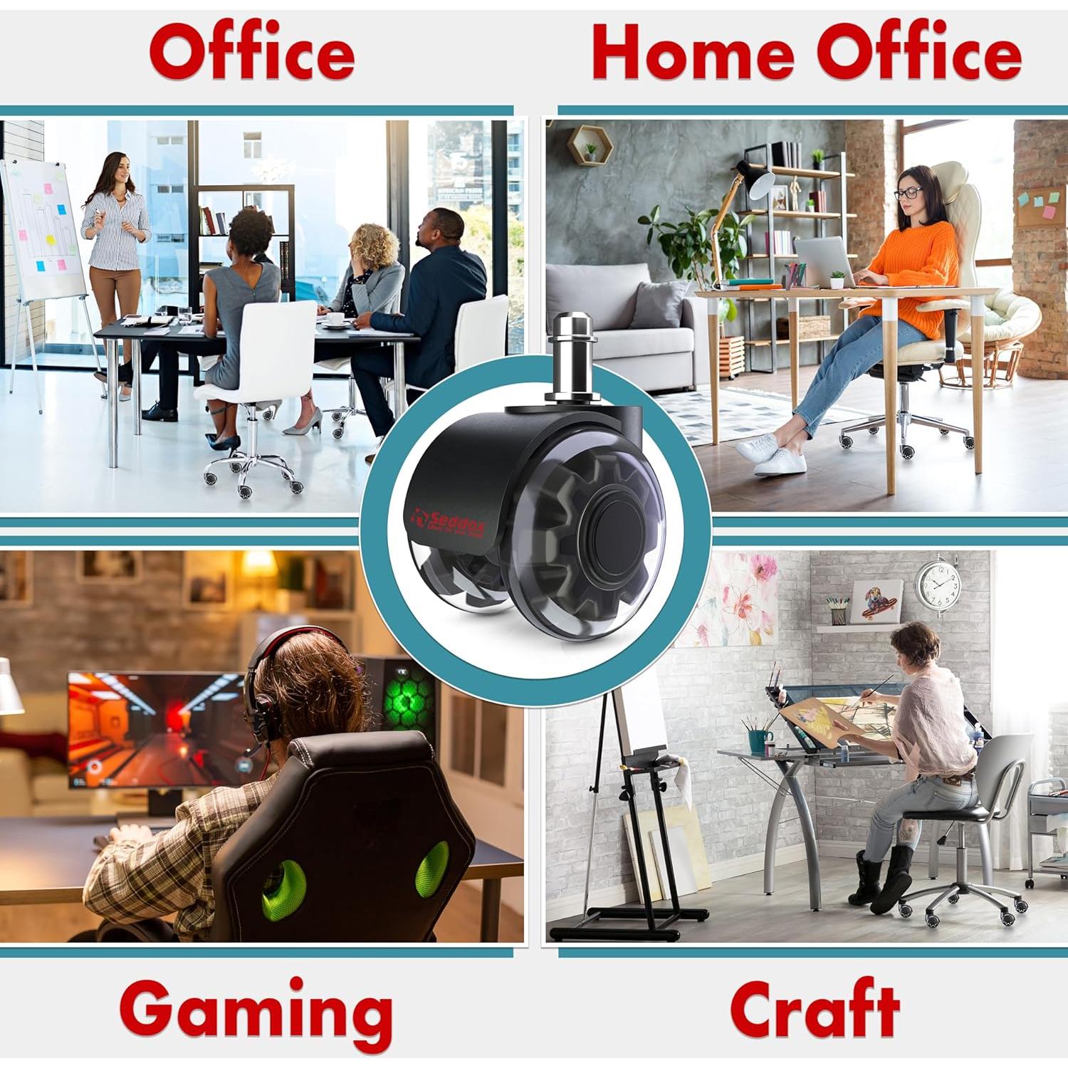 Juego de Ruedas de Reemplazo Seddox para Sillas de Oficina 5 Unidades