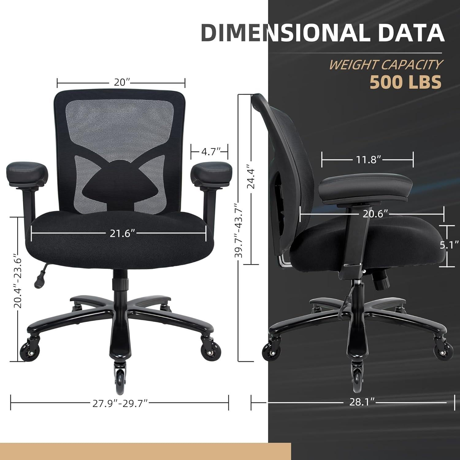 Silla de Oficina Ergonómica Coolka Negra 500lbs Ajustable