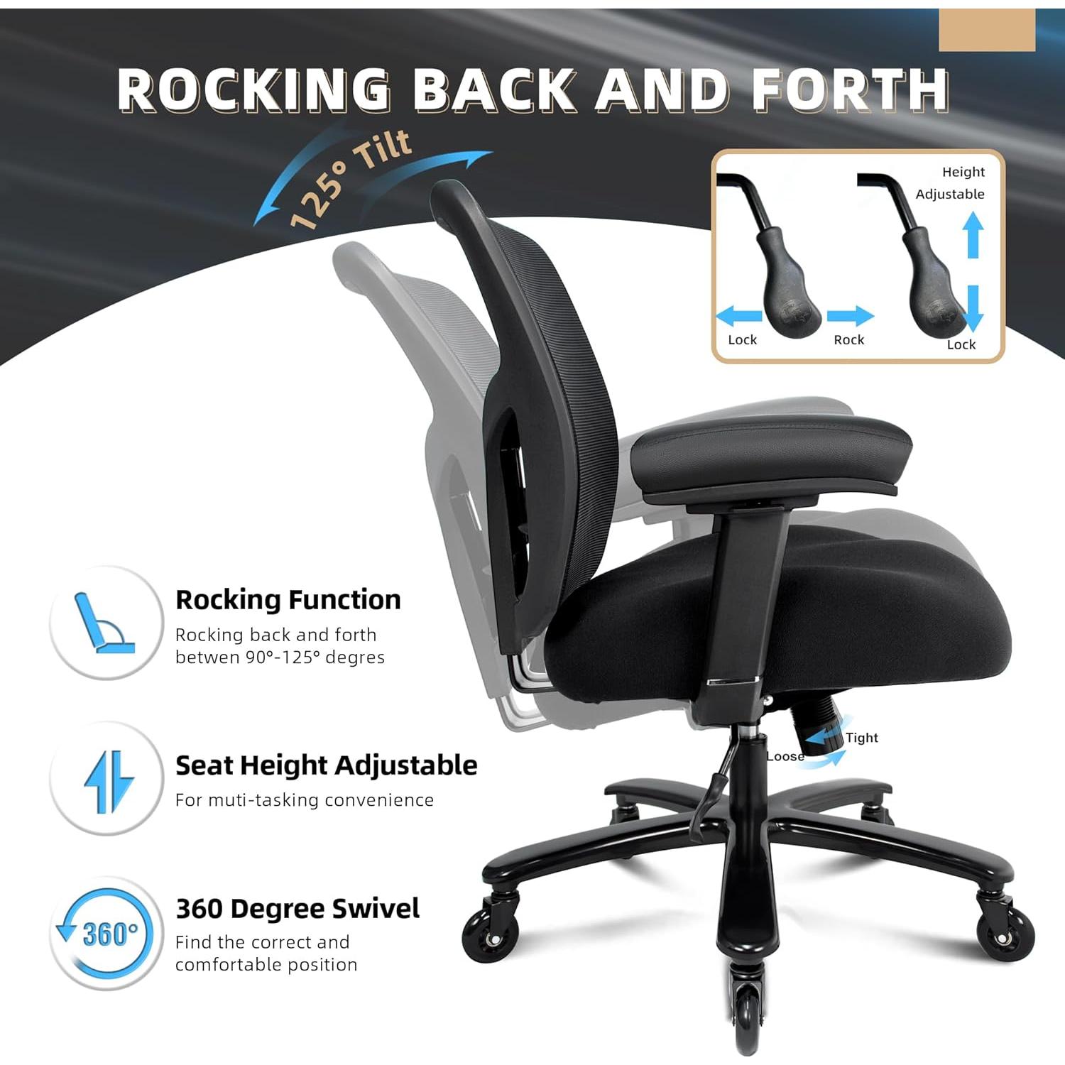Silla de Oficina Ergonómica Coolka Negra 500lbs Ajustable