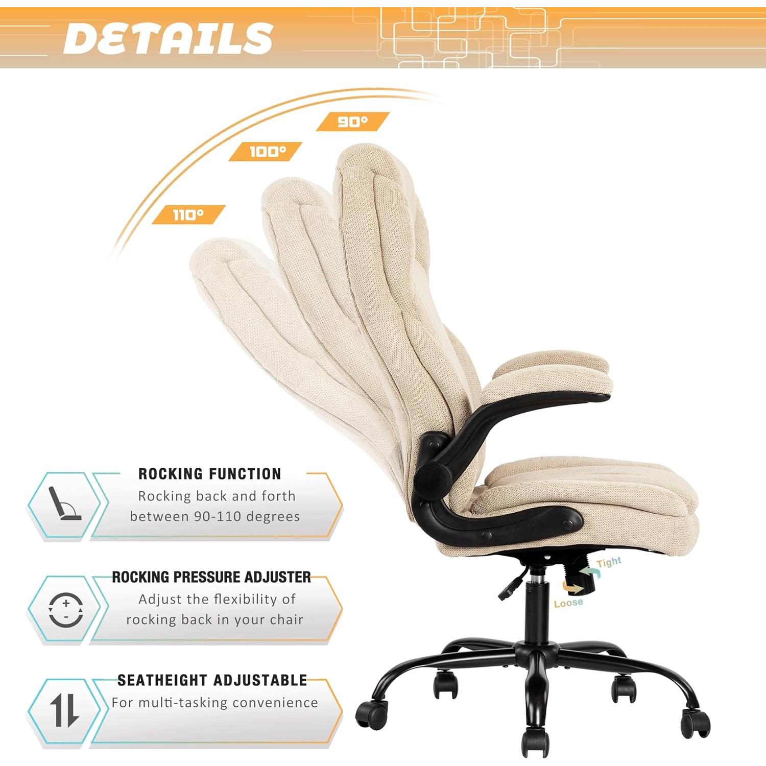 Silla de Oficina Ejecutiva BIGGARSIT Beige, Alta y Ajustable