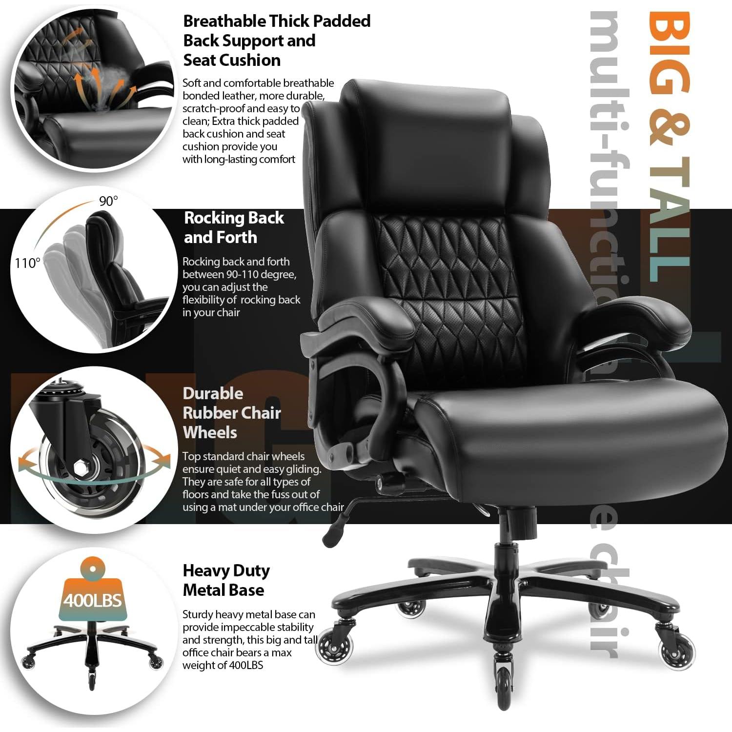 Silla de Oficina Ergonómica YORICK Grande Soporte Lumbar Negro