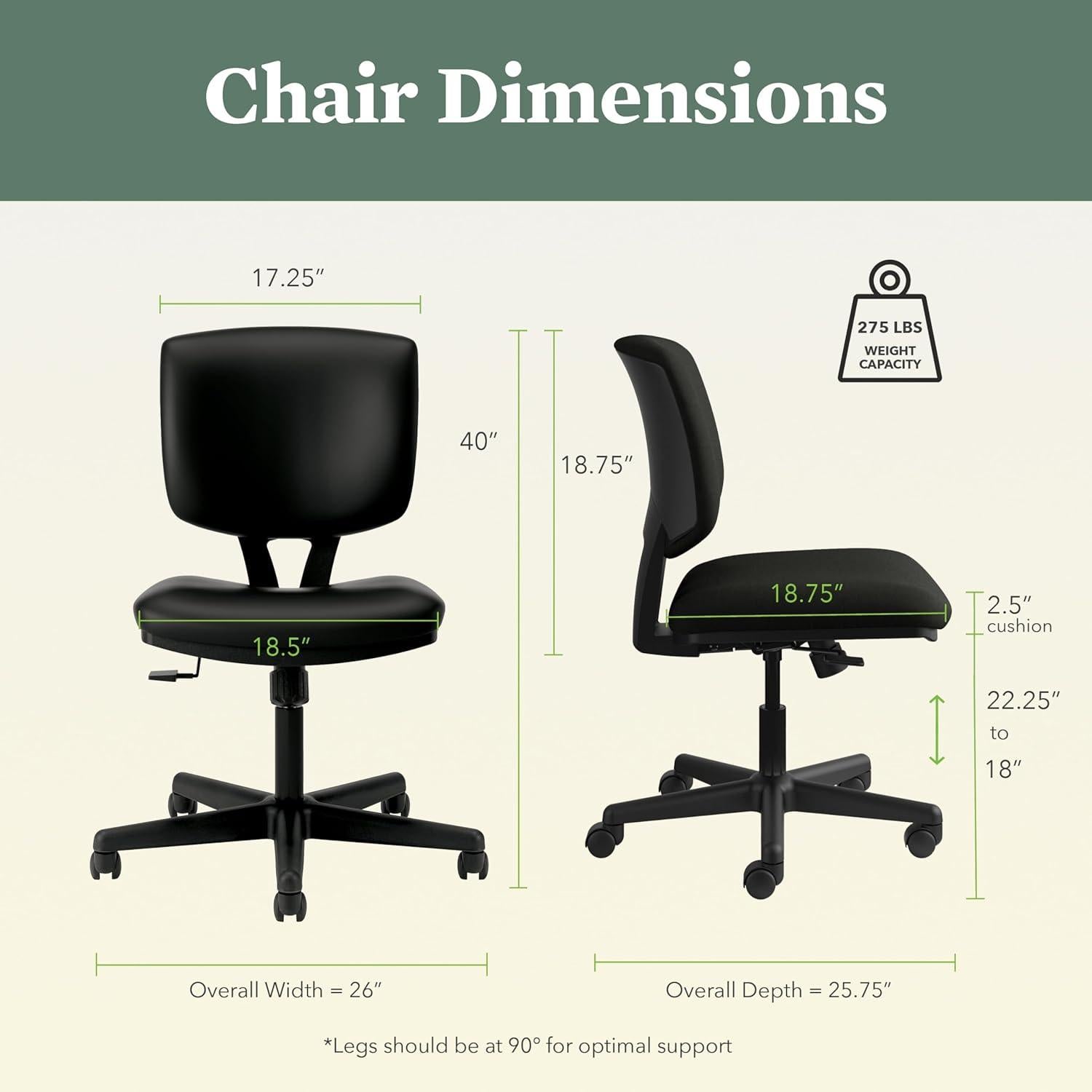 Silla de Oficina HON Volt Sin Brazos Ergonómica Negra