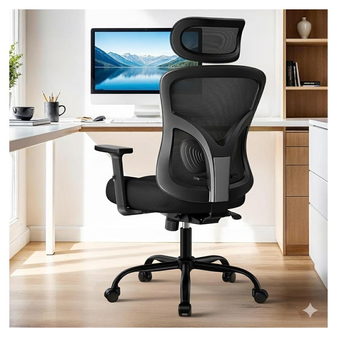 Silla de Oficina Ergonómica HUANUO HNOC9-A Negra con Soporte Lumbar