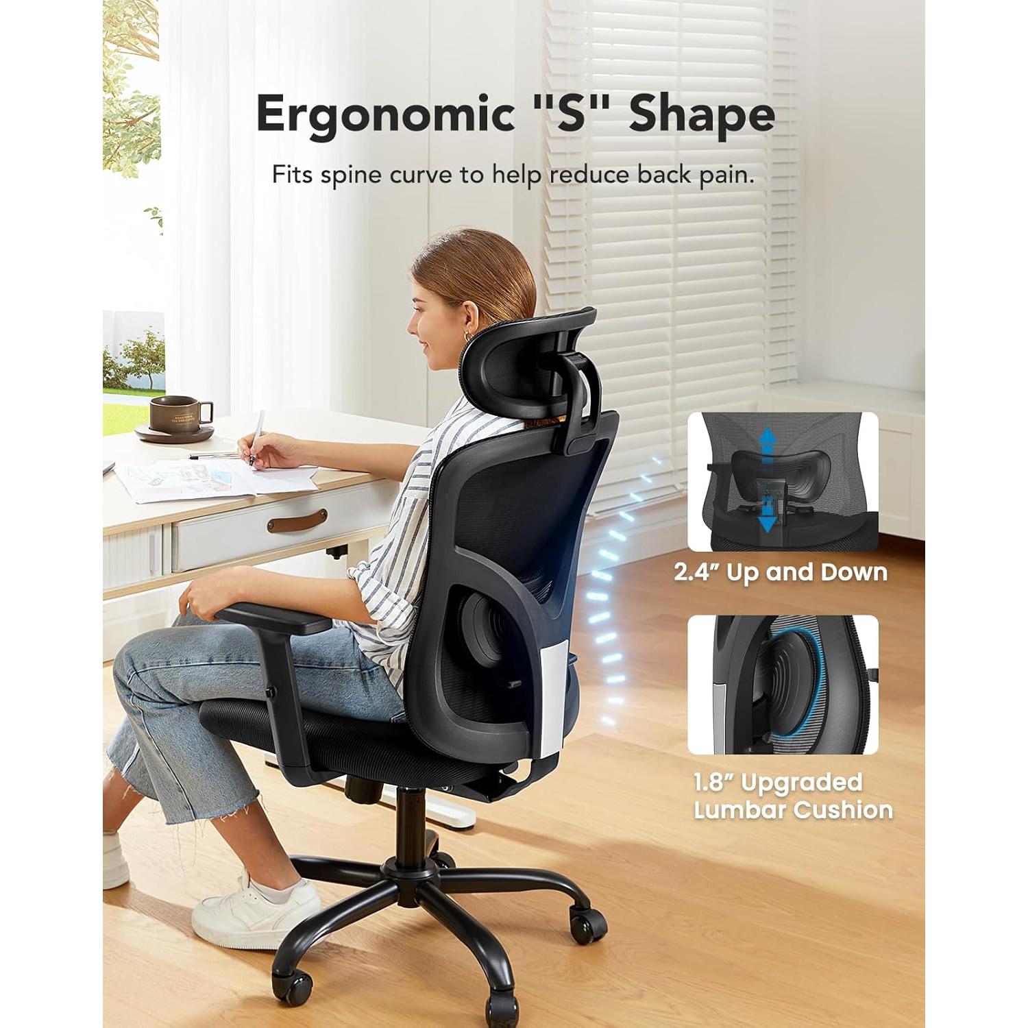 Silla de Oficina Ergonómica HUANUO HNOC9-A Negra con Soporte Lumbar