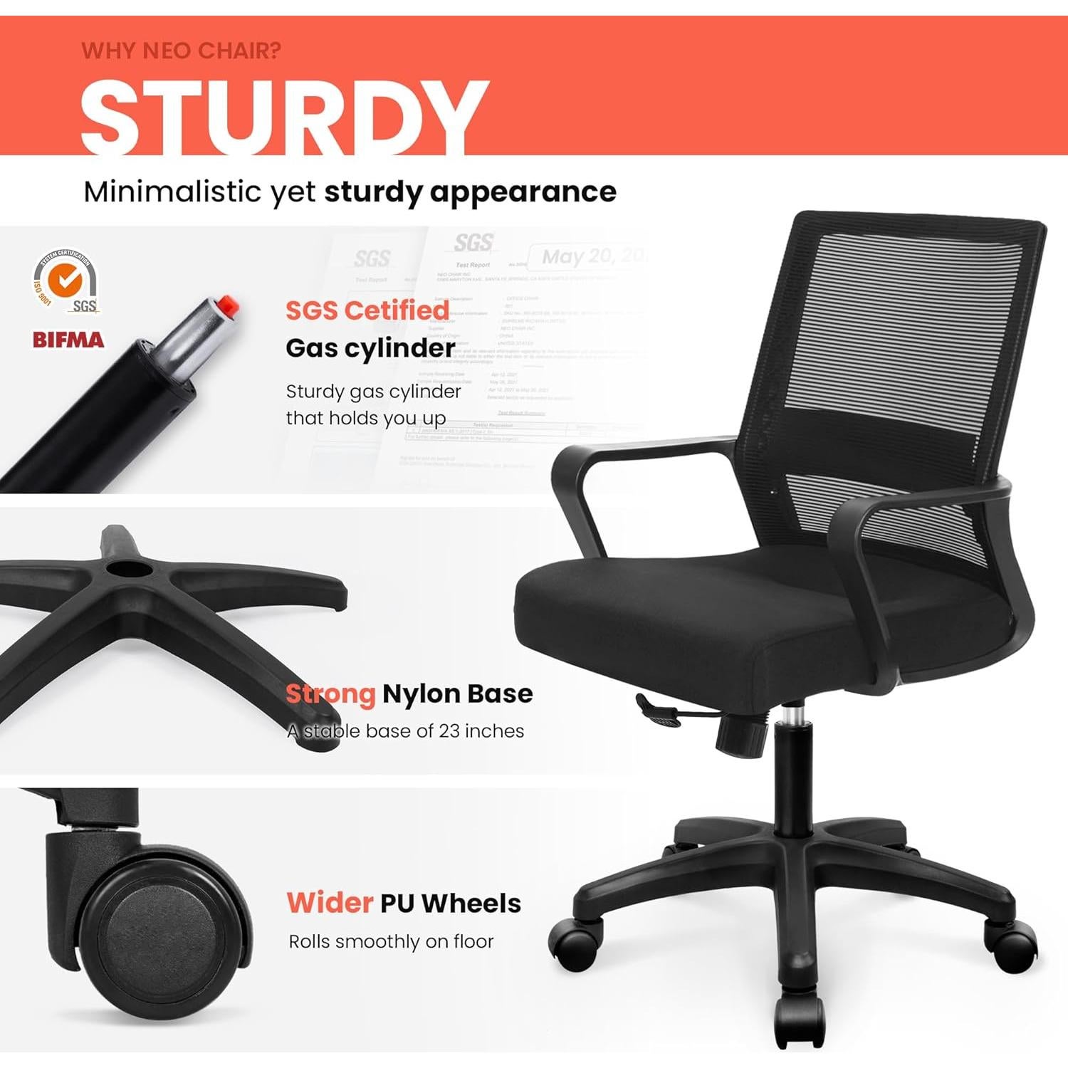 Silla de Escritorio Ergonómica SILLA NEO Malla Negra Ajustable