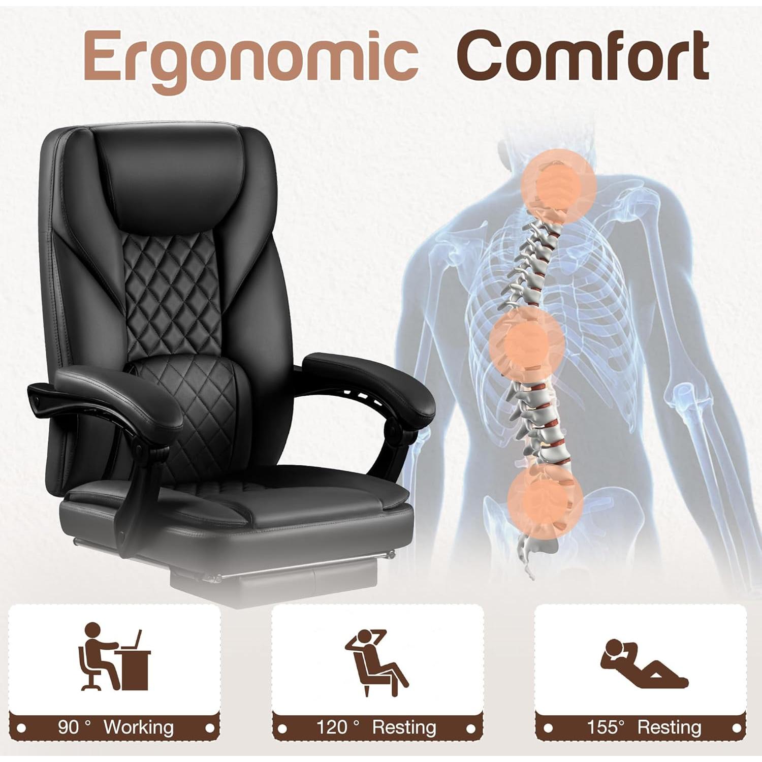 Silla de Oficina Ergonómica JUMMICO Alta 400LBS Negro