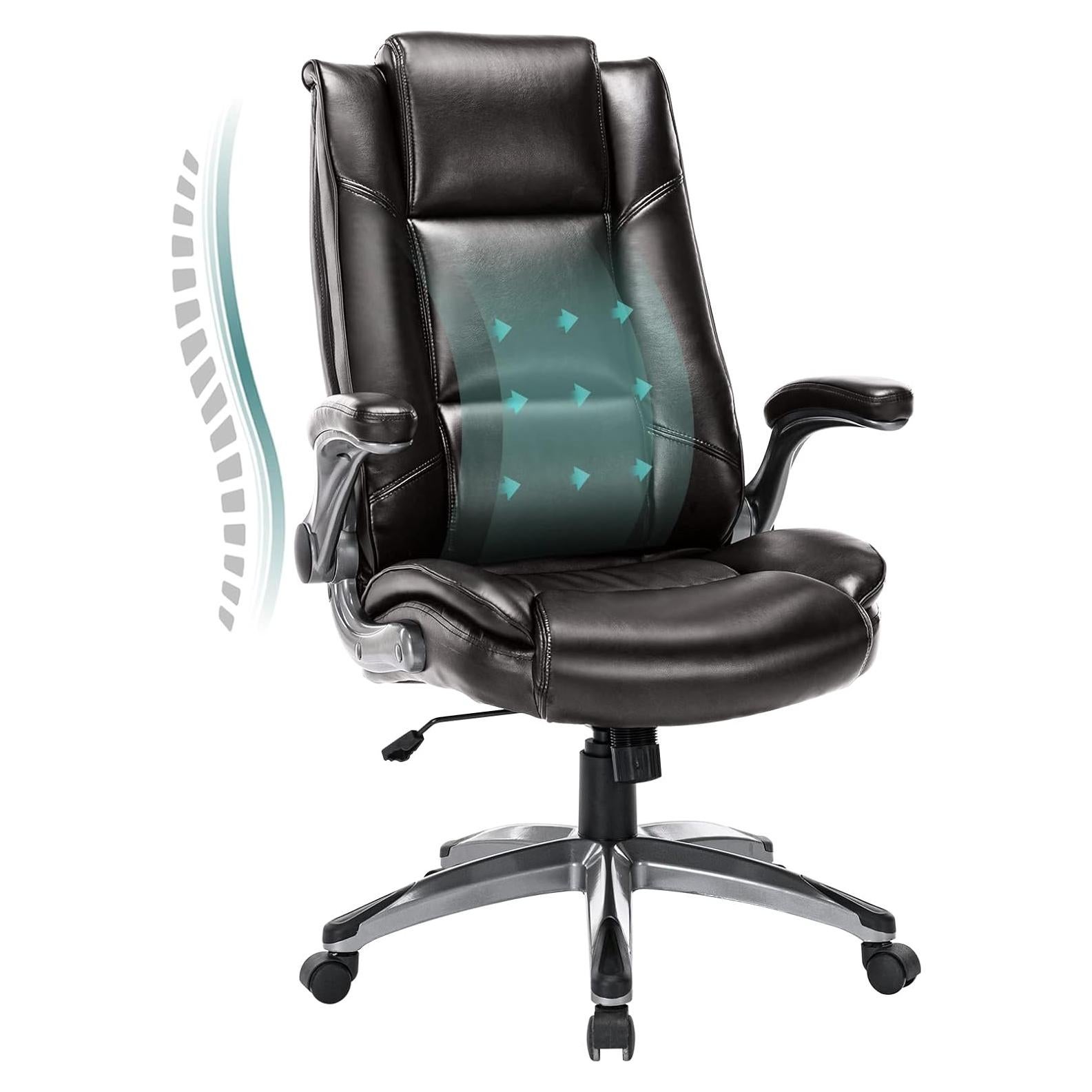 Silla Ejecutiva Ergonómica MALOL de Cuero Marrón con Brazos Plegables