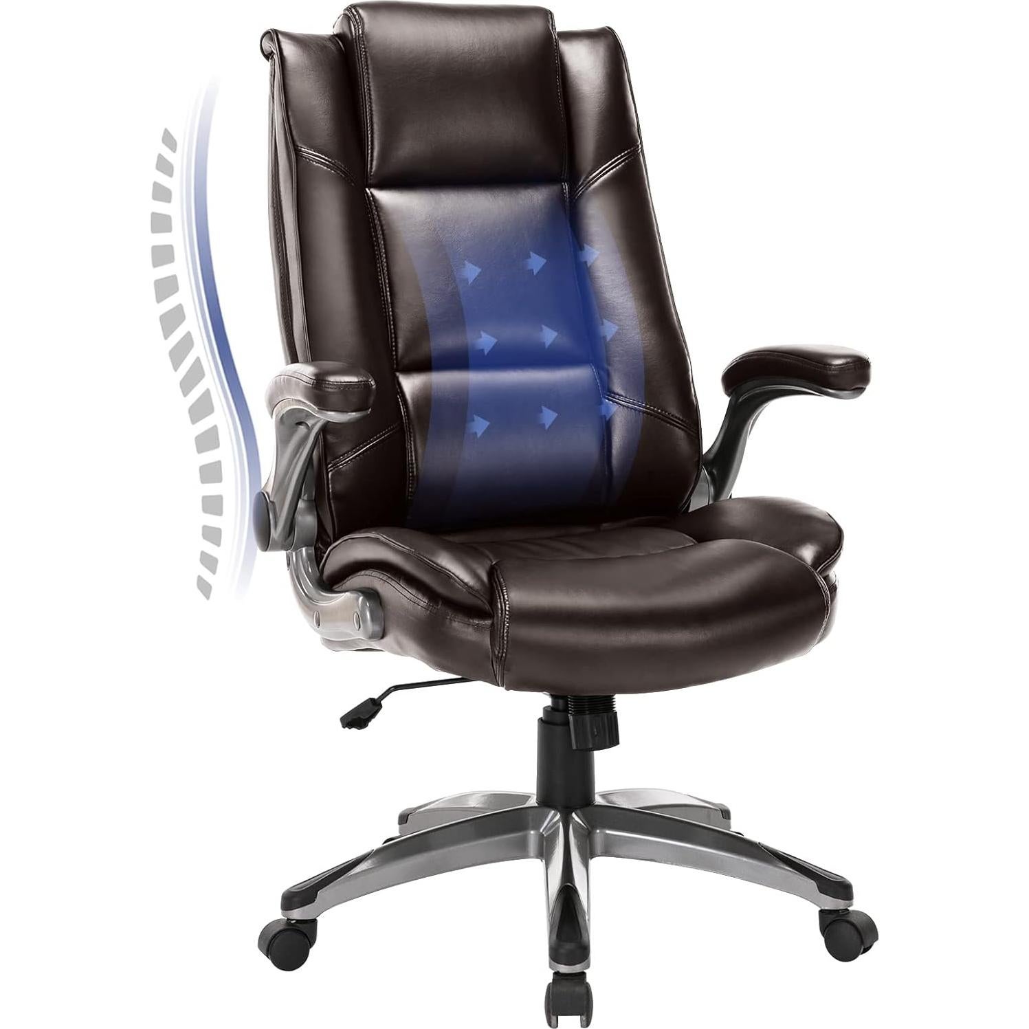 Silla Ejecutiva Ergonómica MALOL de Cuero Marrón con Brazos Plegables