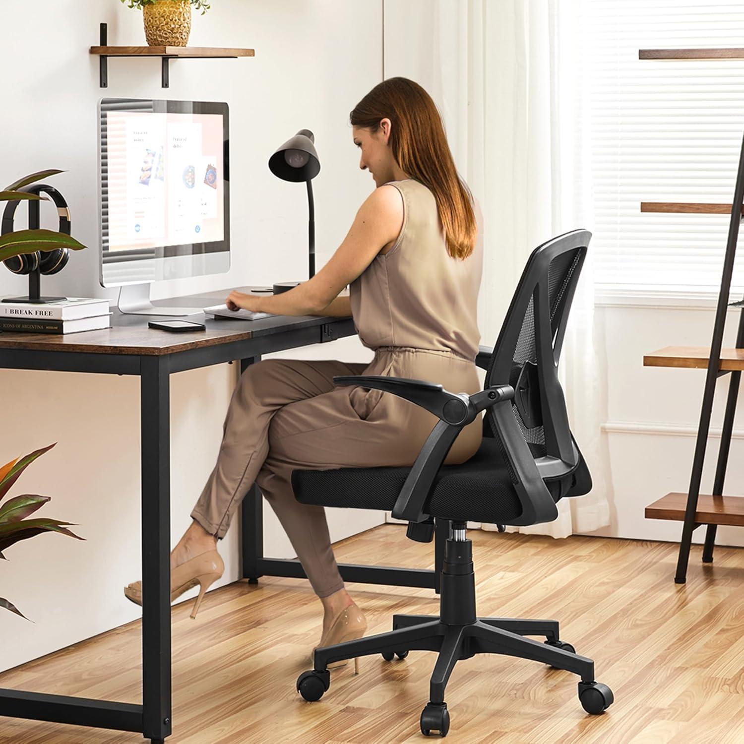 Silla de Oficina Yaheetech Ergonómica Ajustable Negro