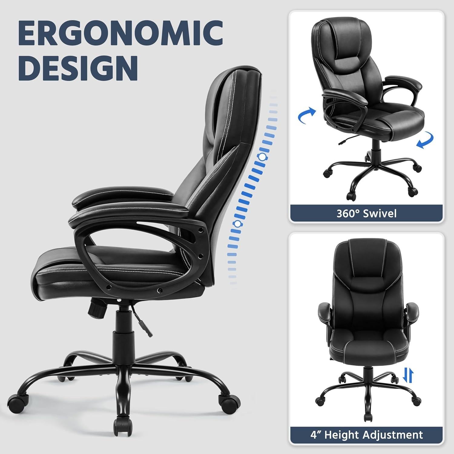 Silla Ejecutiva Ergonómica Yaheetech Alta Respaldo Negra