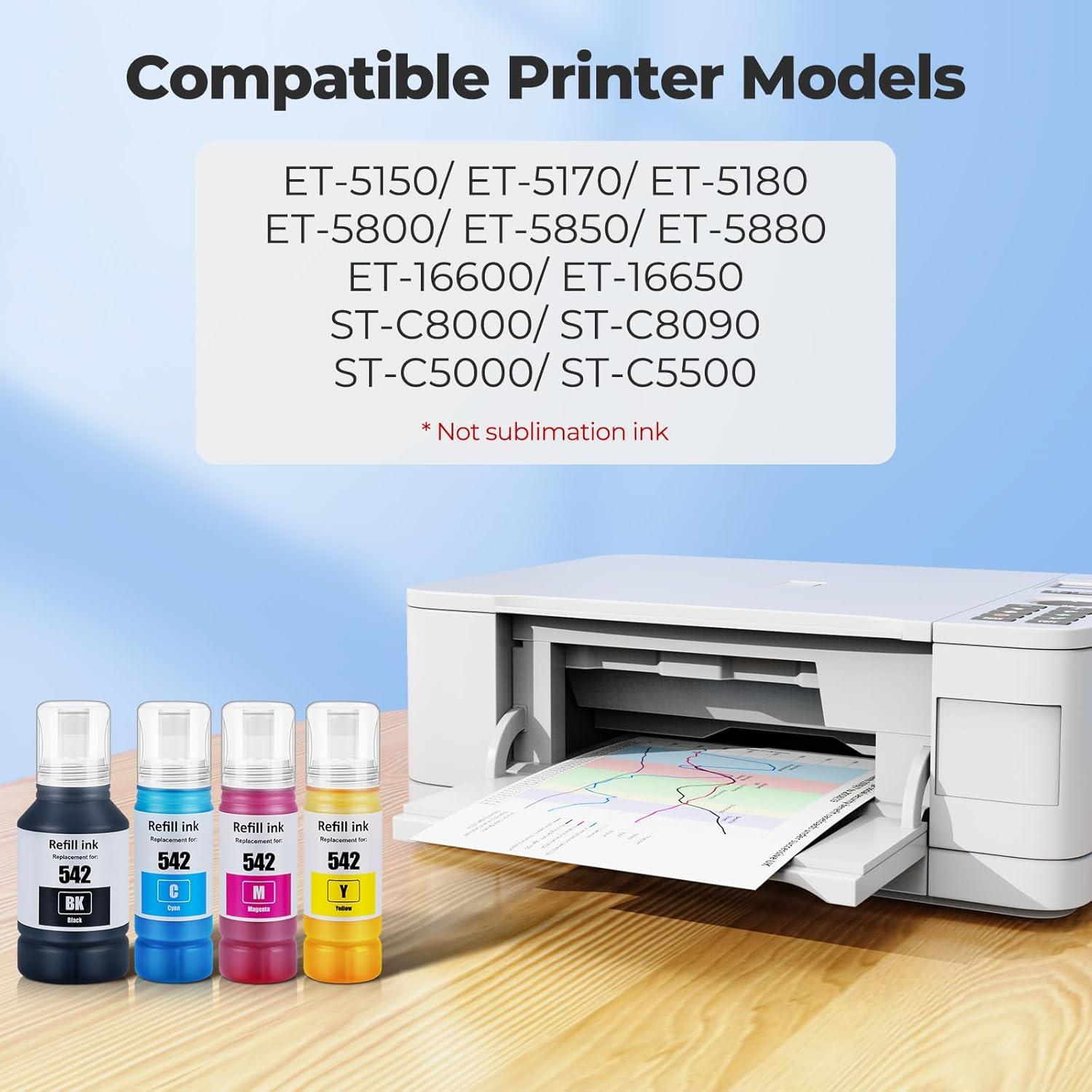 Botellas de Recarga de Tinta 542 Topcolor para Impresoras ET-5150/ET-5170