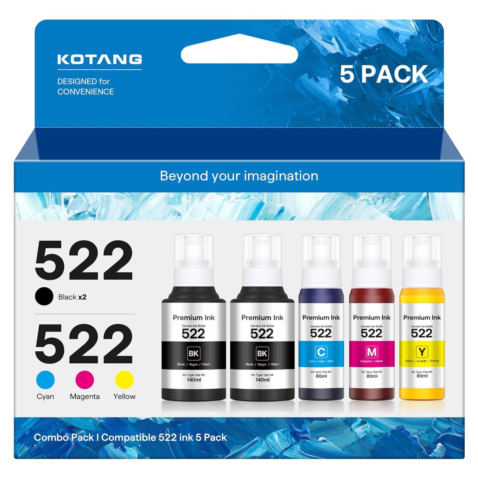 Botellas de Recarga de Tinta KOTANG 522 Alta Capacidad 5 Unidades