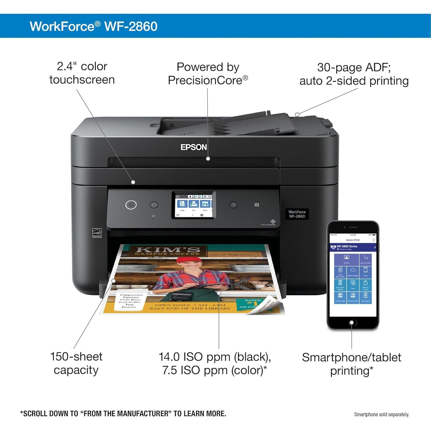 Impresora Todo-en-Uno Inalámbrica Epson WF-2860 6.4kg