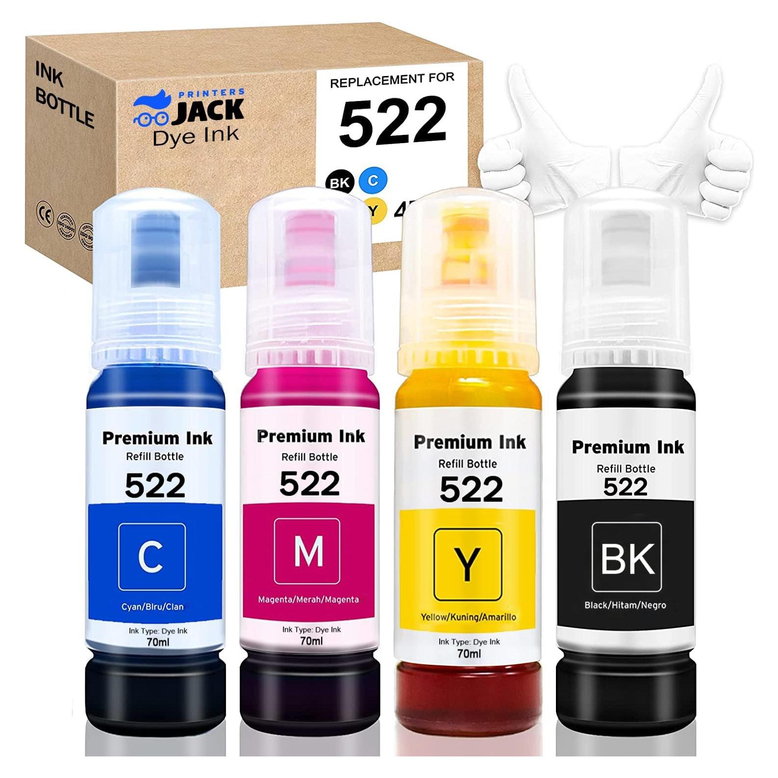 Kit de Botellas de Tinta de Relleno T522 Printers Jack 4 Paquetes