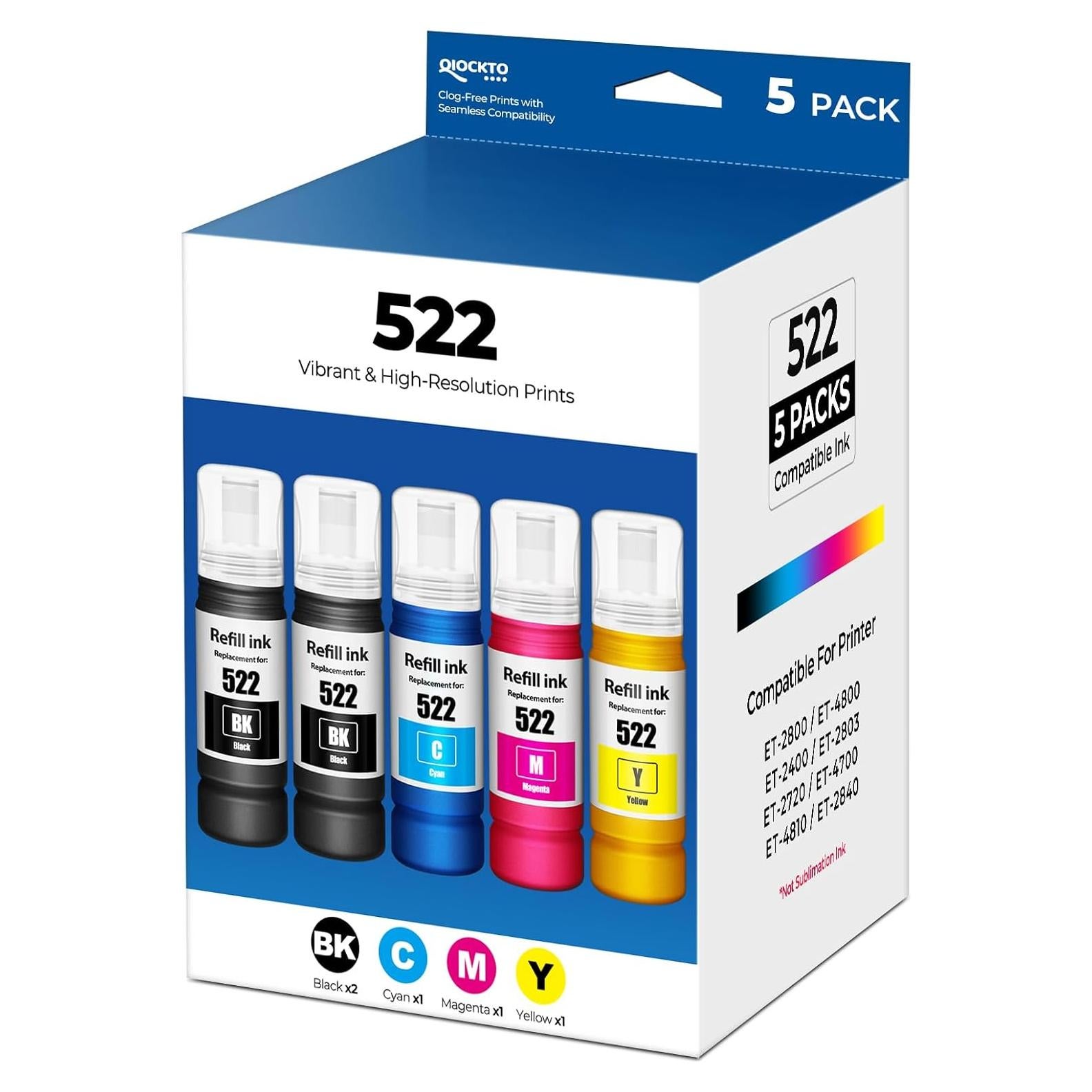 Recarga de Tinta 522 QIOCKTO para EcoTank 5 Botellas