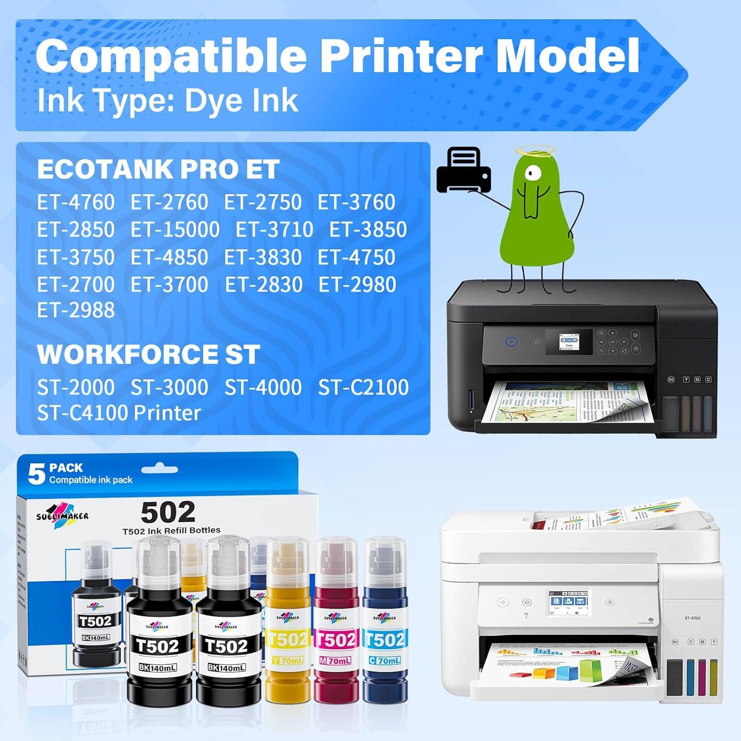 Botellas de Recarga de Tinta 502 Sublimaker - 5 Paquetes