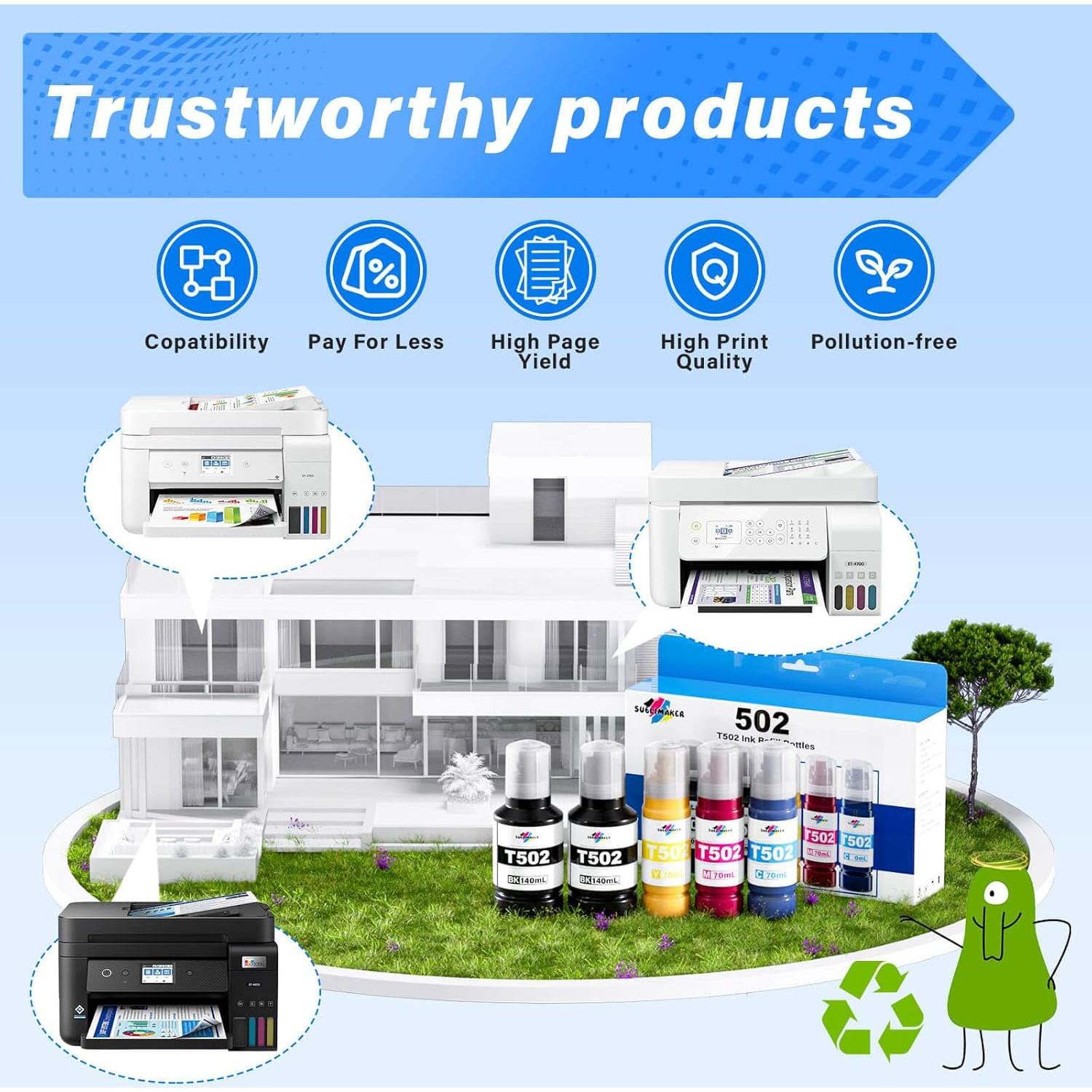 Botellas de Recarga de Tinta 502 Sublimaker - 5 Paquetes