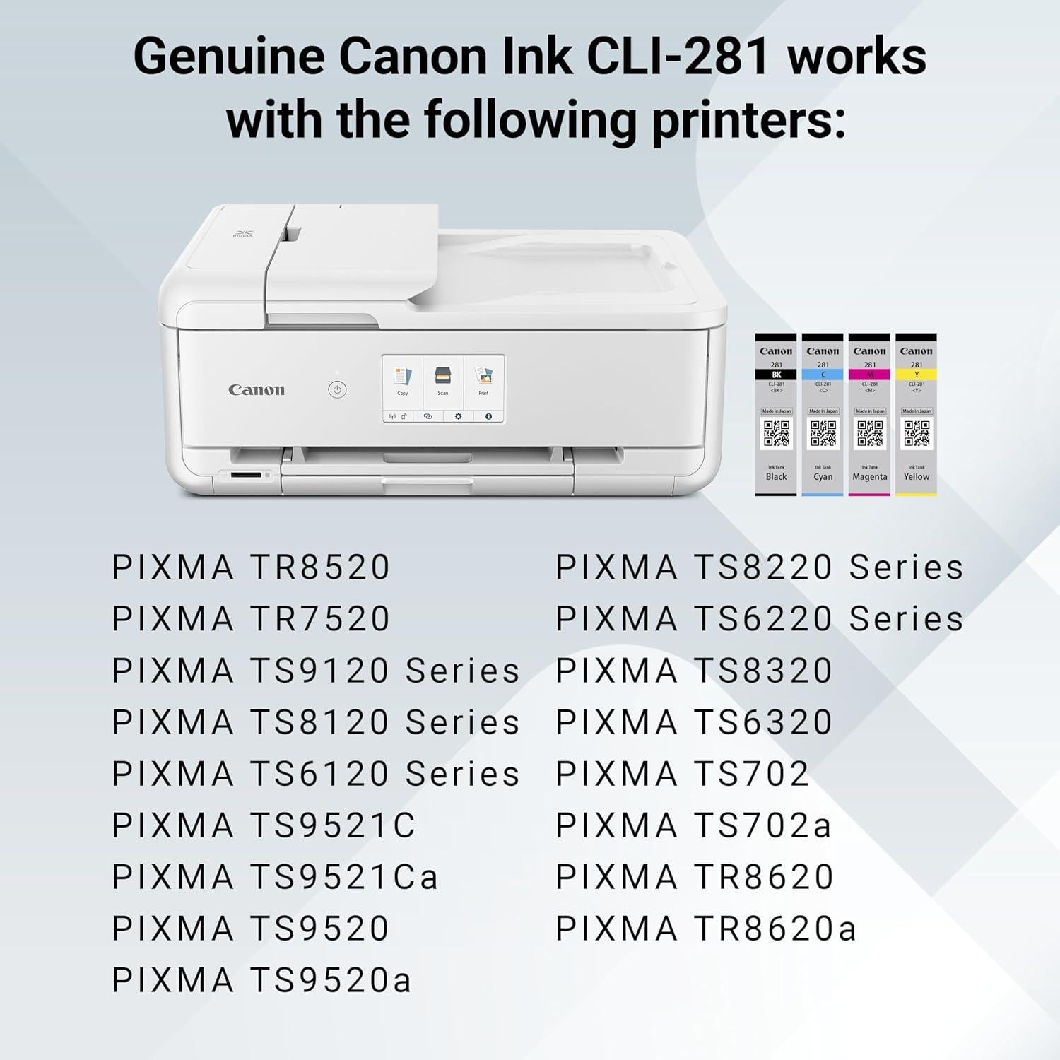 Paquete de 4 Tintas Canon CLI-281 Negro, Cian, Magenta, Amarillo