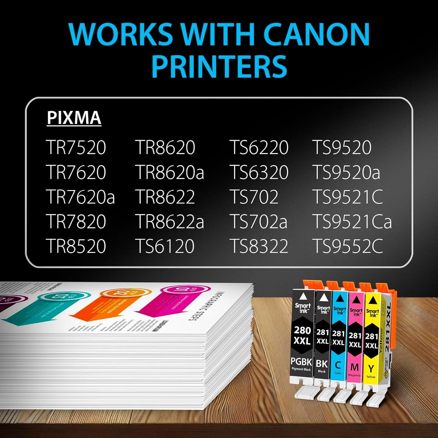 Cartuchos de tinta Smart Ink compatibles Canon 280 281 XXL - 5 unidades