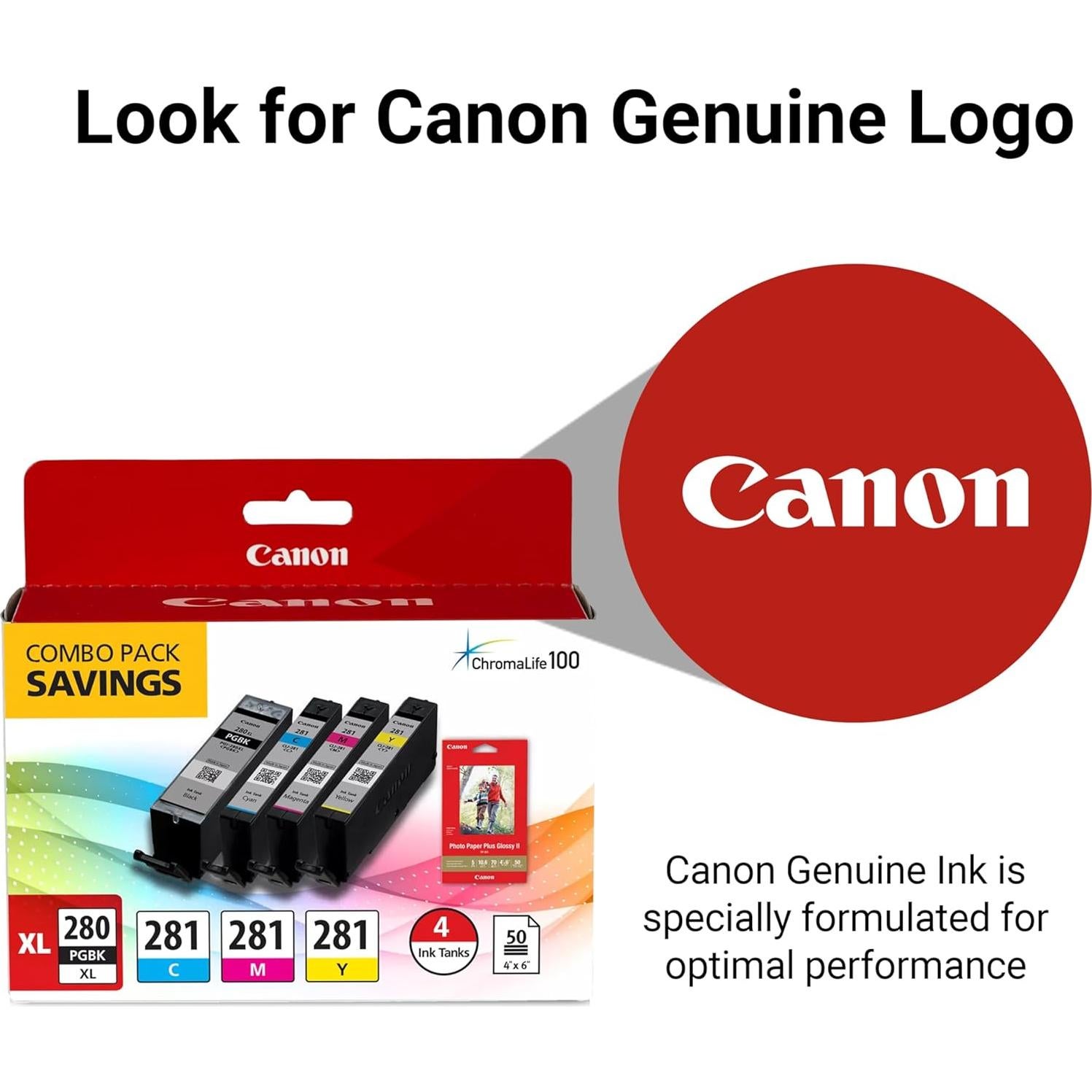 Paquete Tinta Canon PGI-280XL CLI-281 + Papel Fotográfico 50 Hojas